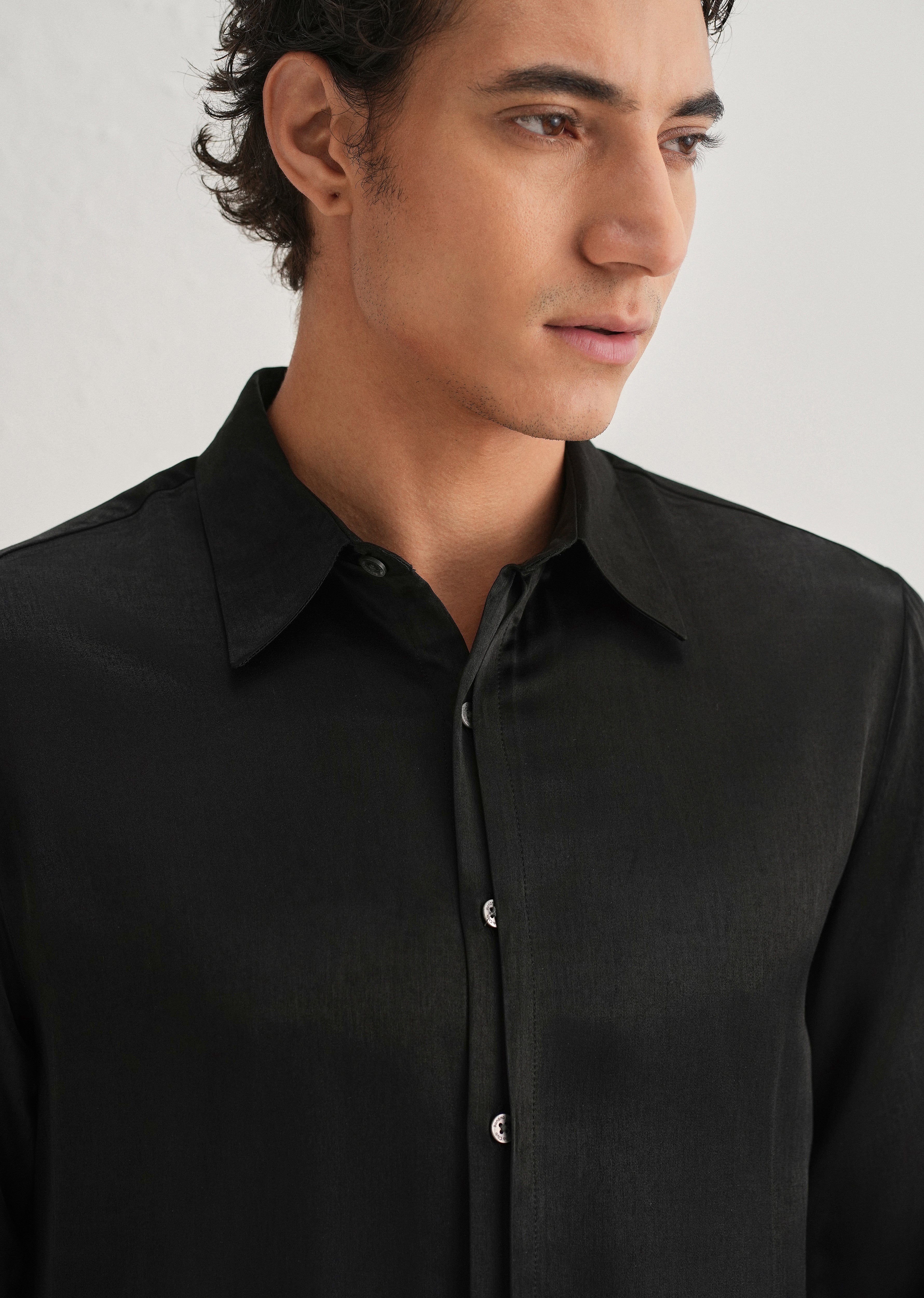 Black Premium Leather-Look Satin Finish Shirt - Image 5