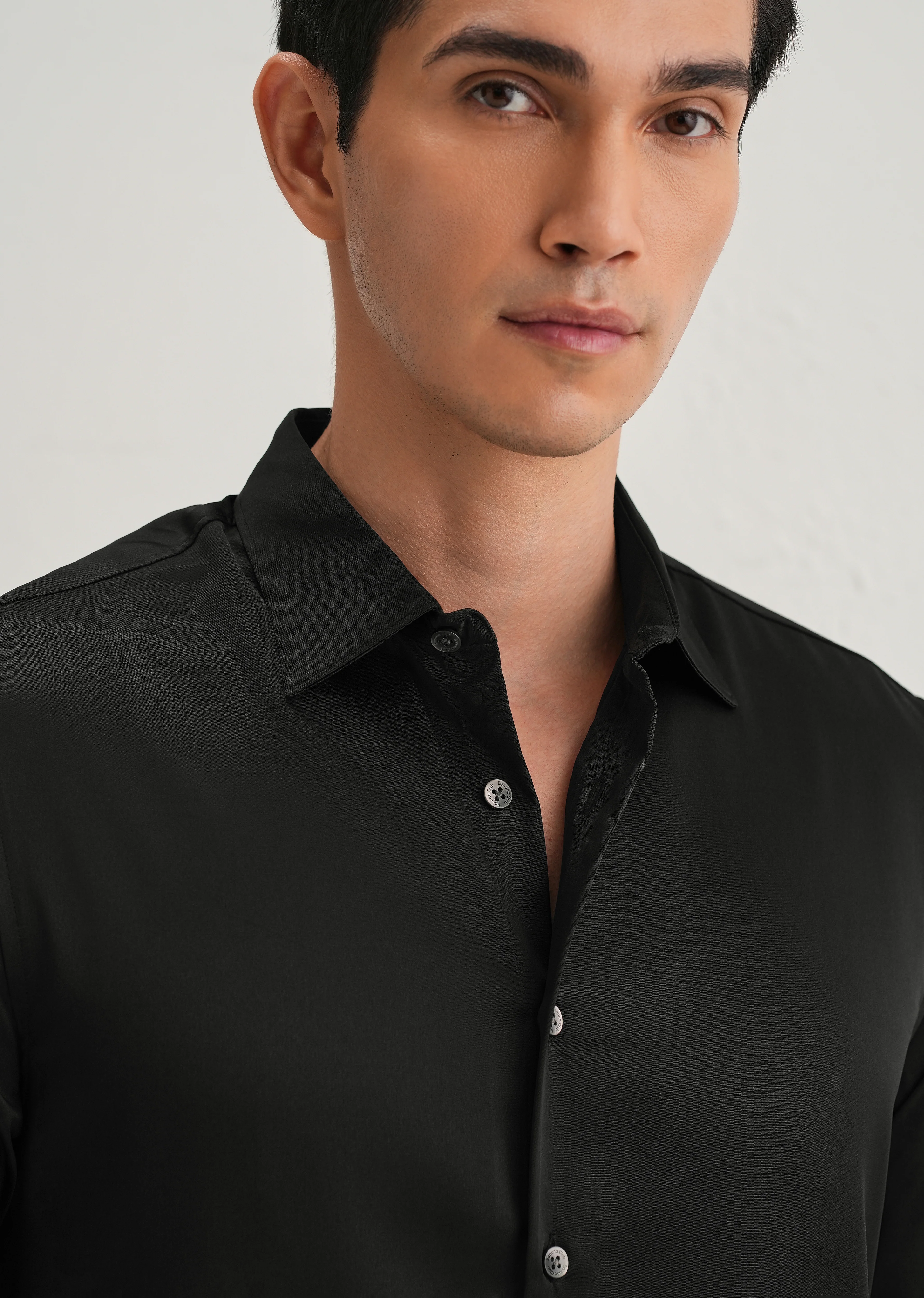 Black Premium Satin-Finish Plain Shirt - Image 2