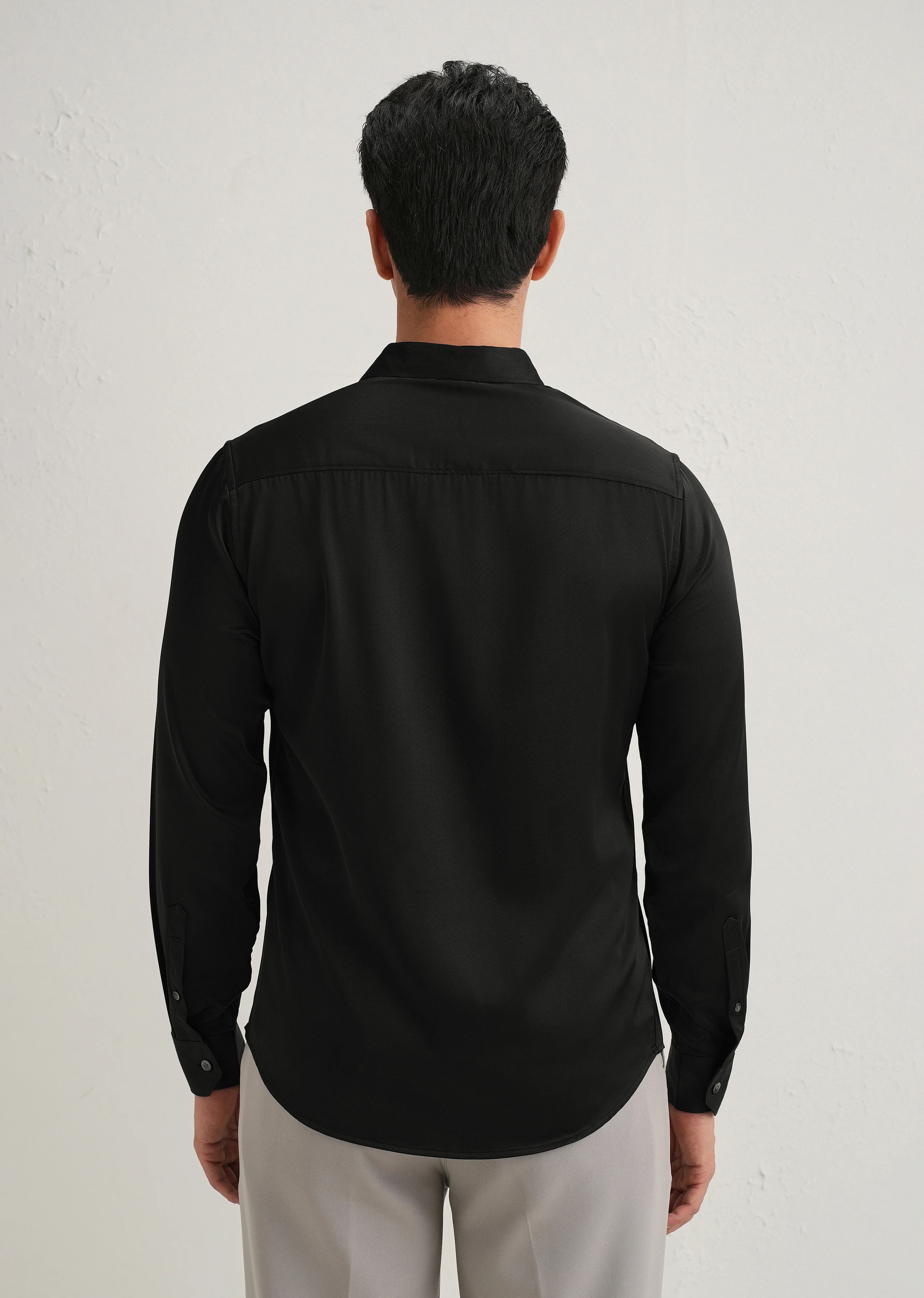 Black Premium Satin-Finish Plain Shirt - Image 3