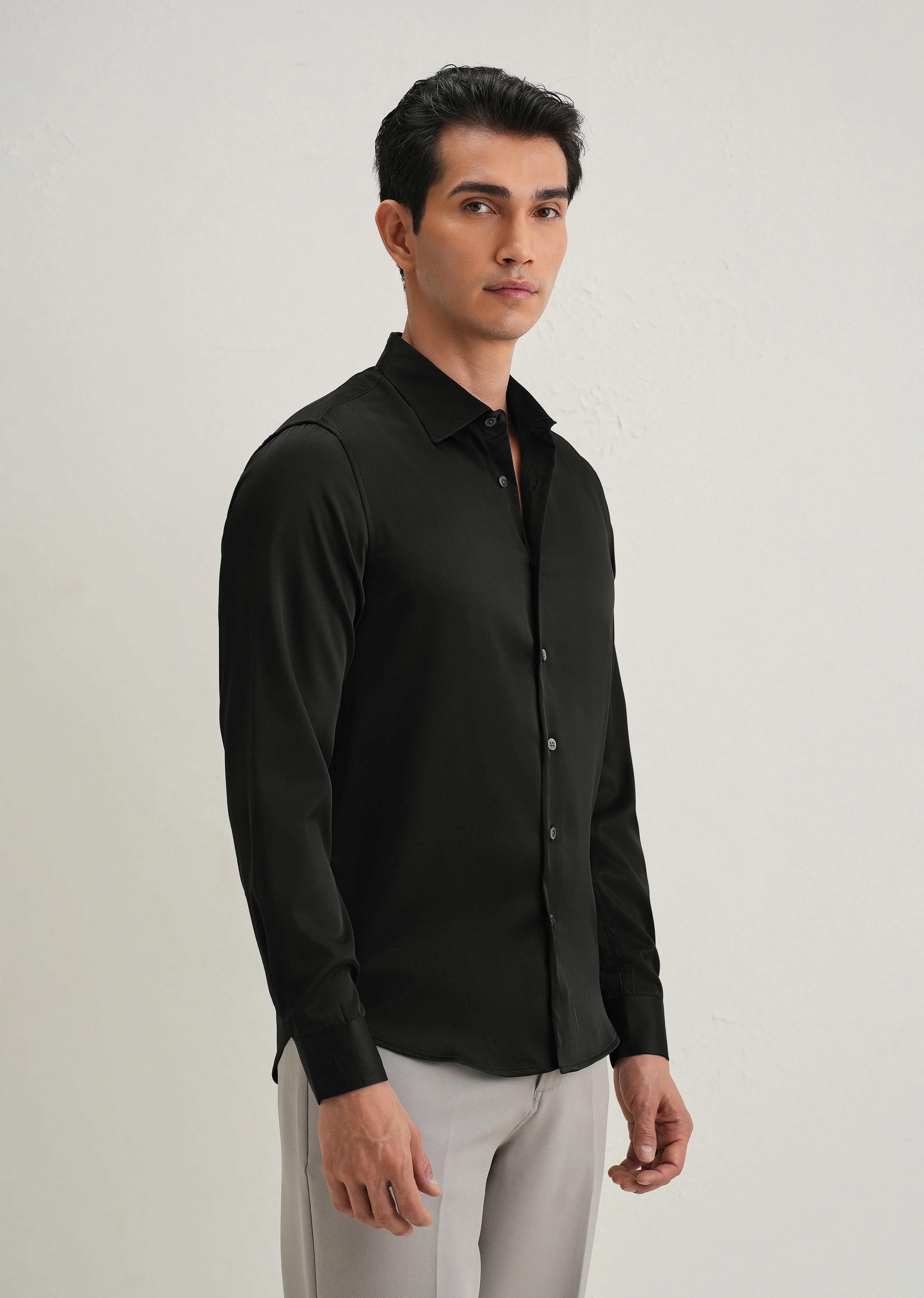 Black Premium Satin-Finish Plain Shirt - Image 5