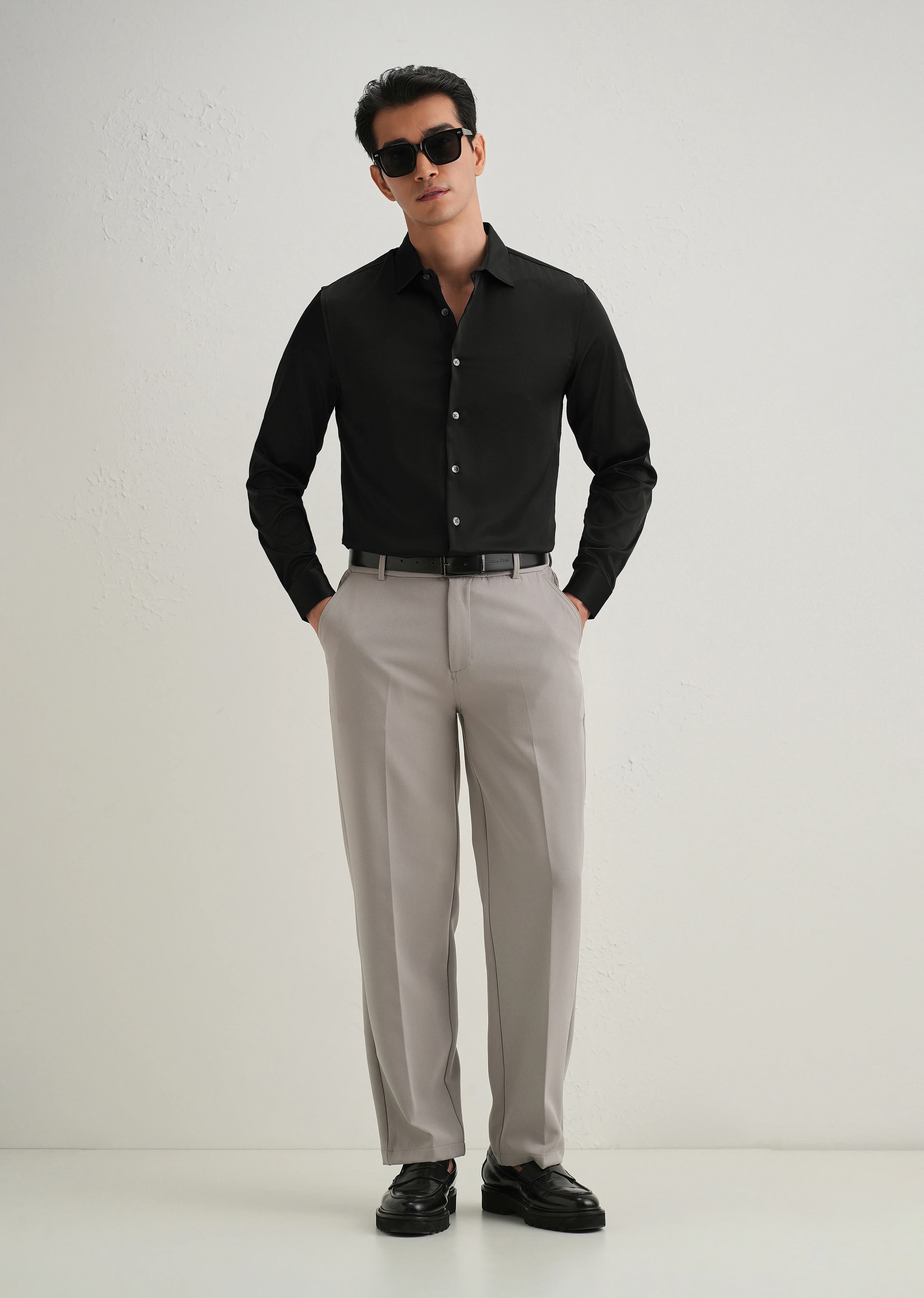 Black Premium Satin-Finish Plain Shirt - Image 6
