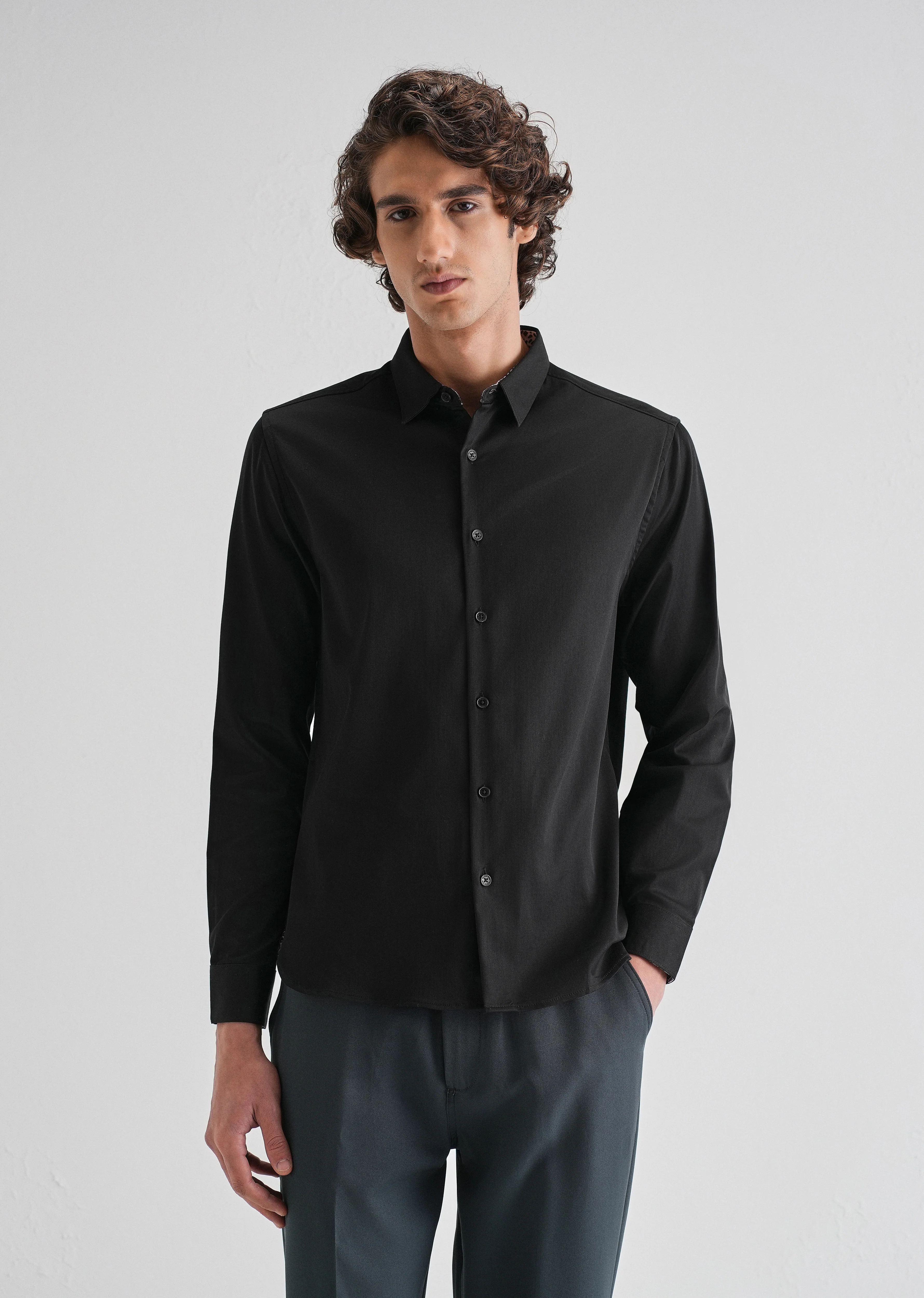 Black Printed Cuff Shirt - Image 3