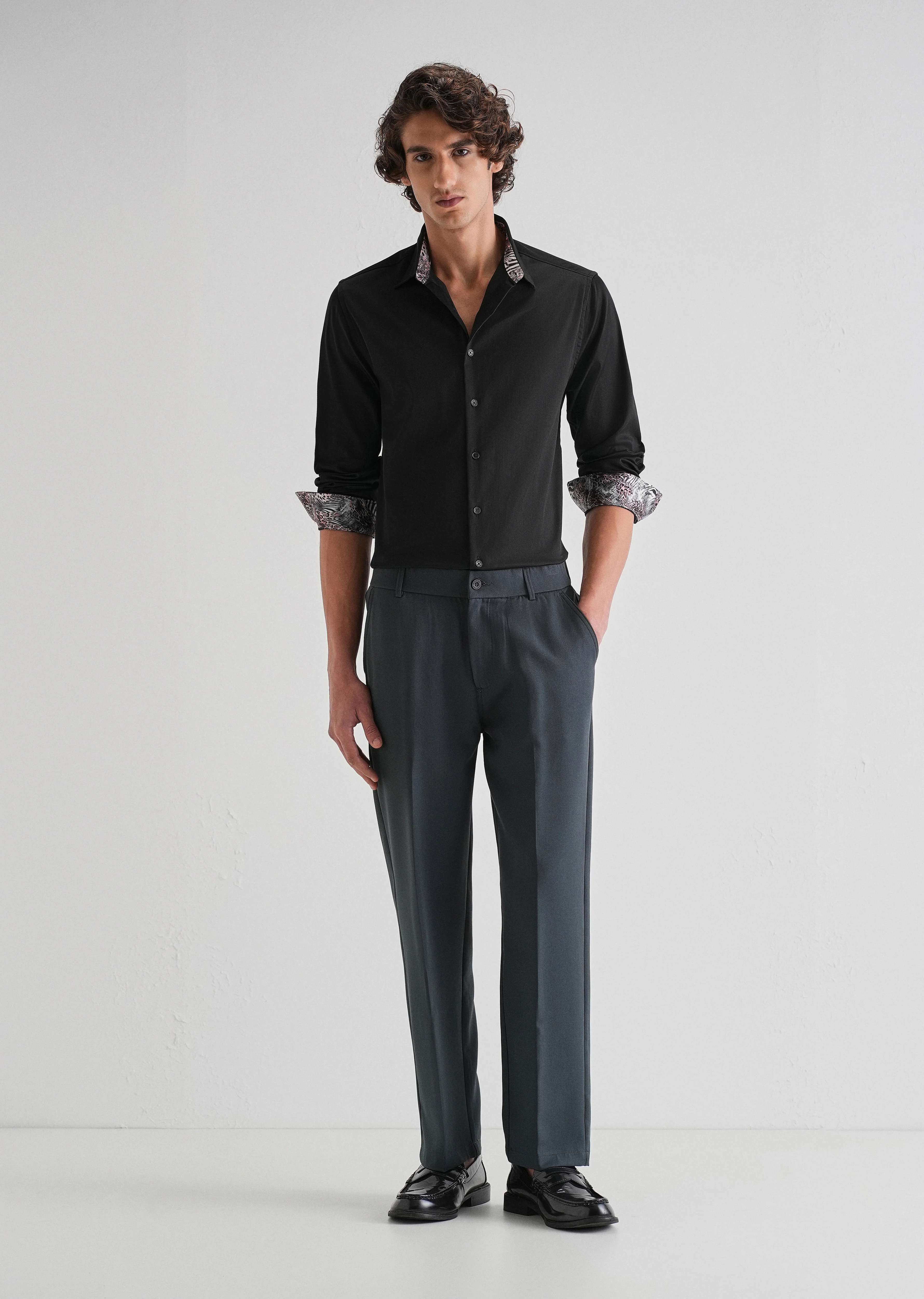Black Printed Cuff Shirt - Image 6