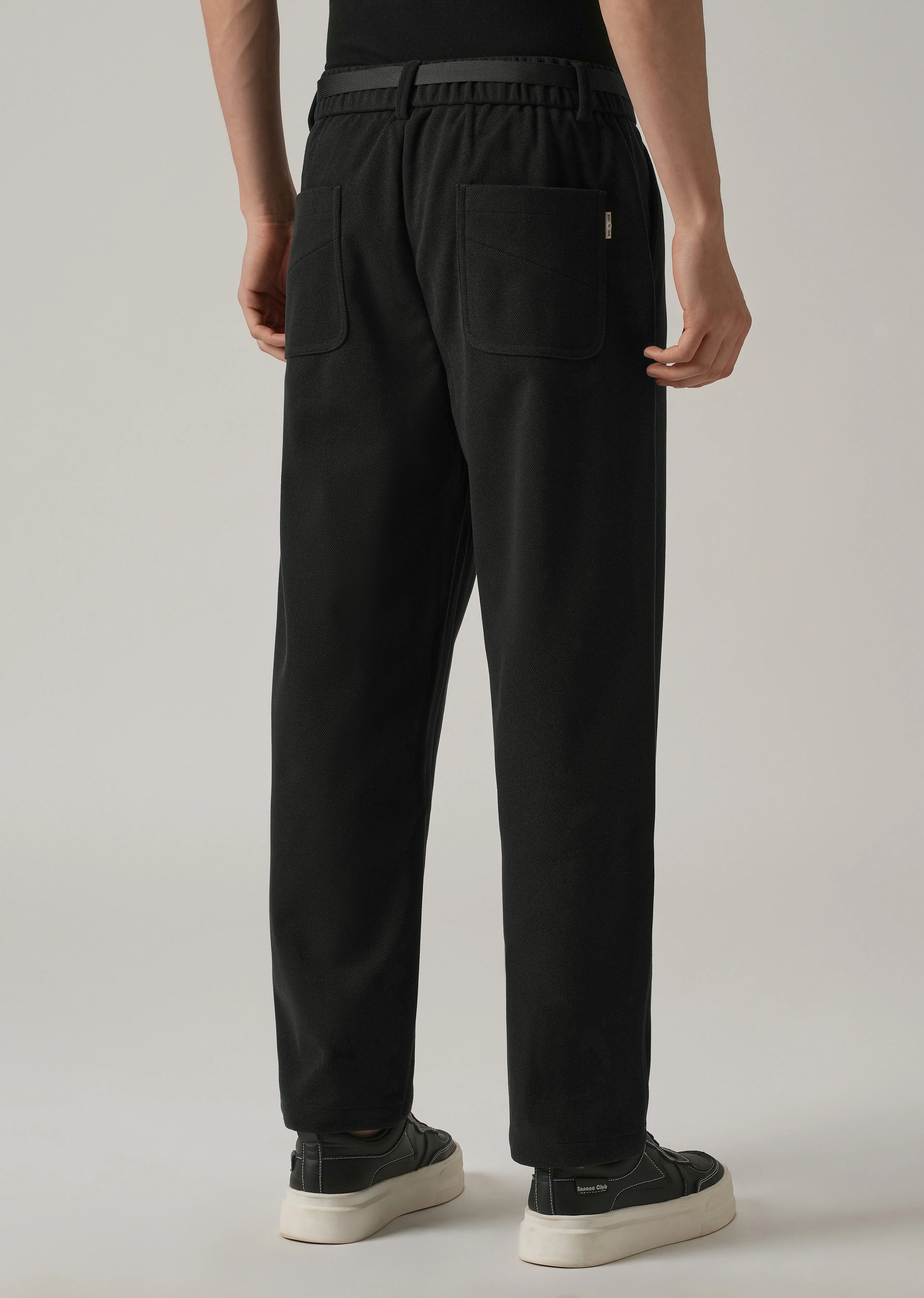 Black Relaxed Fit Textured Pleated Pant - Image 2