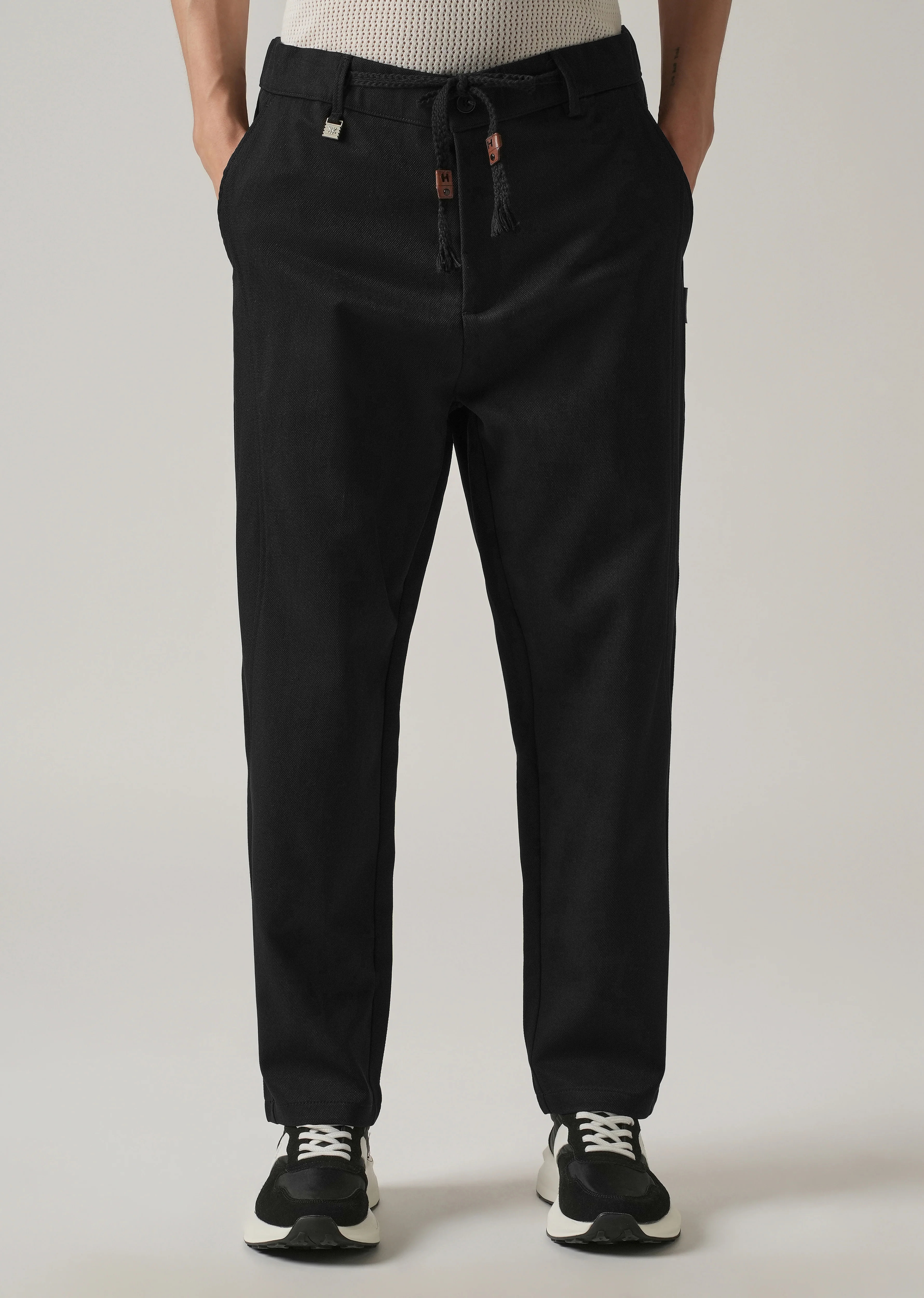 Black Relaxed Fit Tie Waist Pant - Image 3