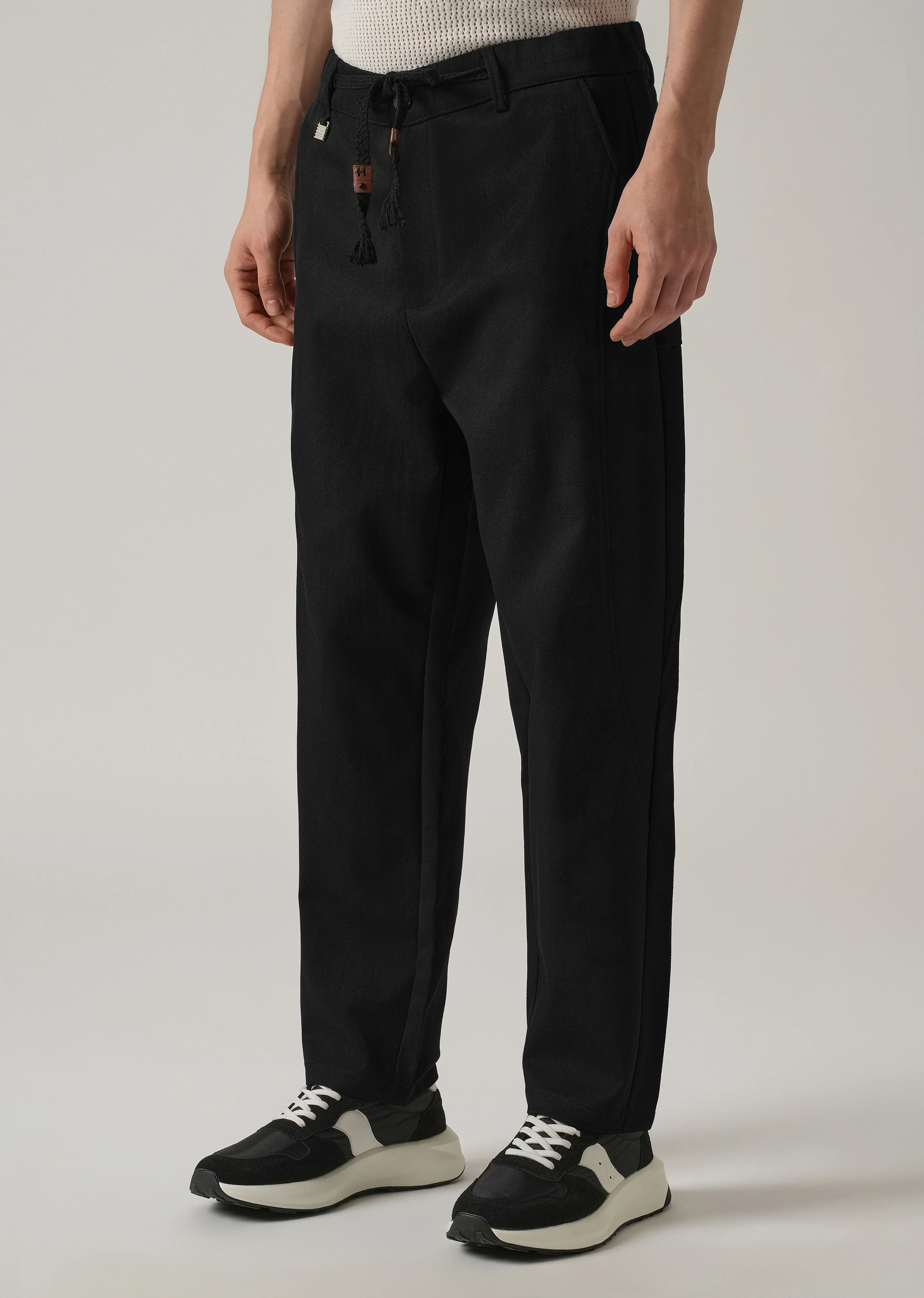 Black Relaxed Fit Tie Waist Pant - Image 4