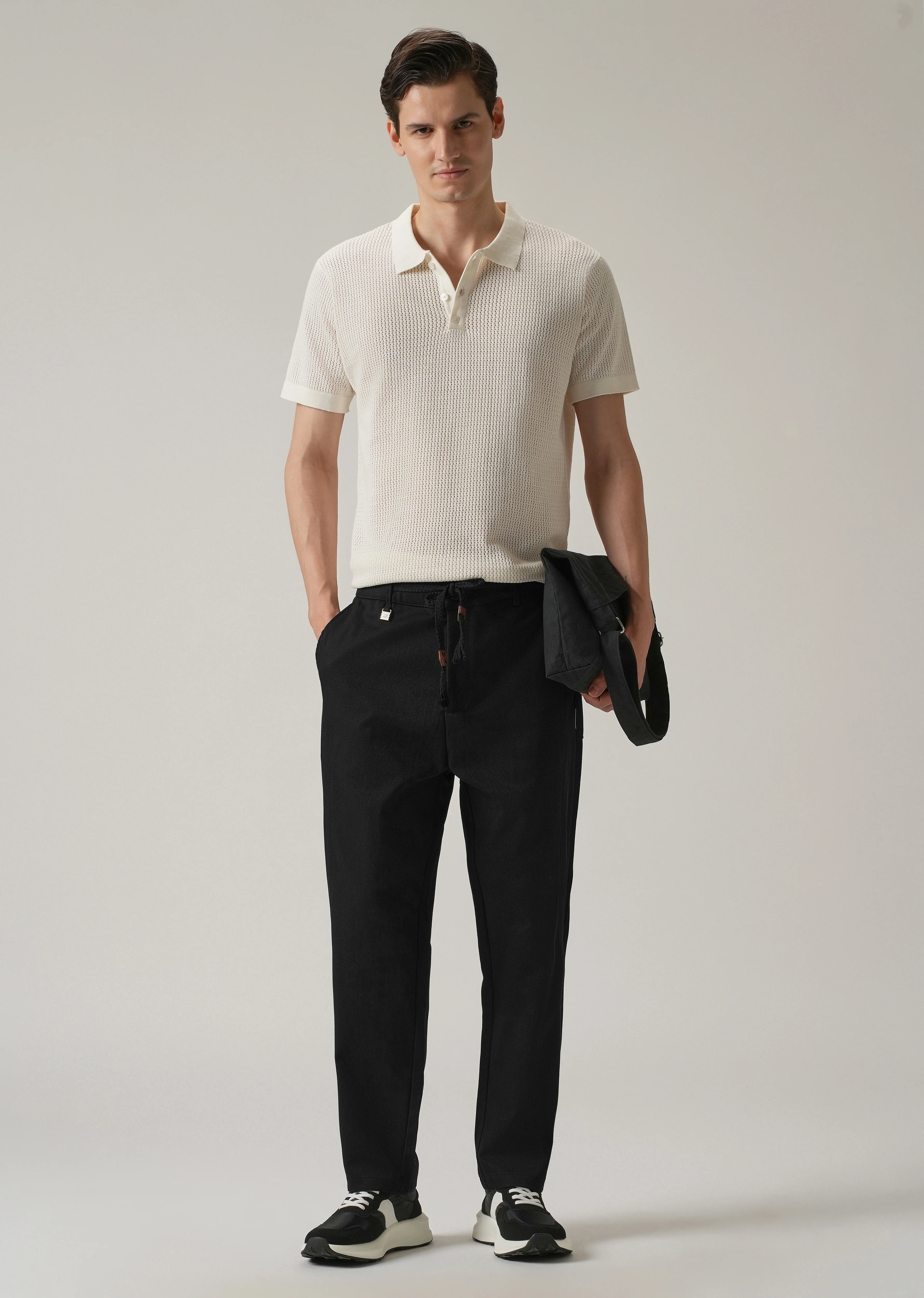 Black Relaxed Fit Tie Waist Pant - Image 6