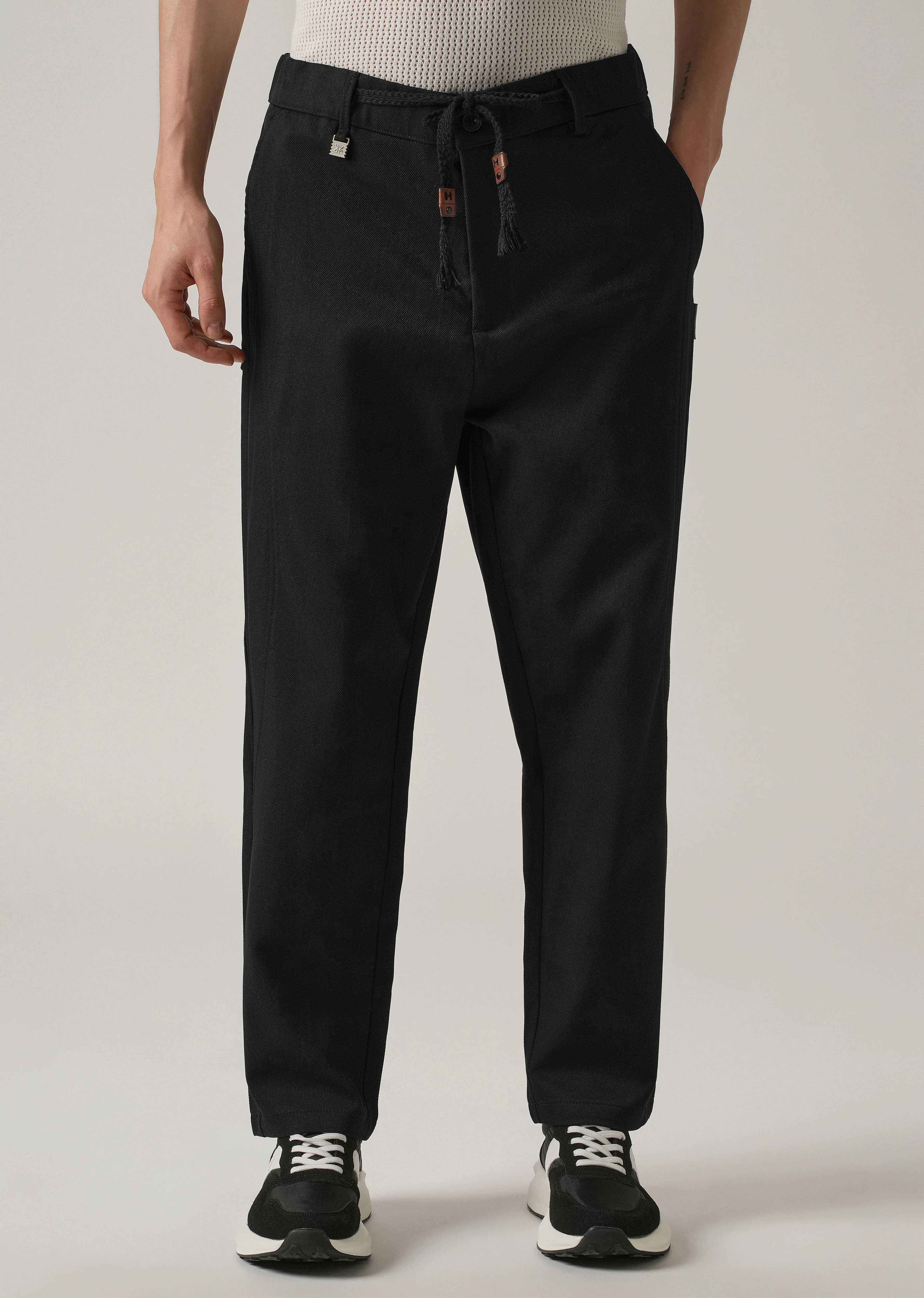 Black Relaxed Fit Tie Waist Pant - Image 7