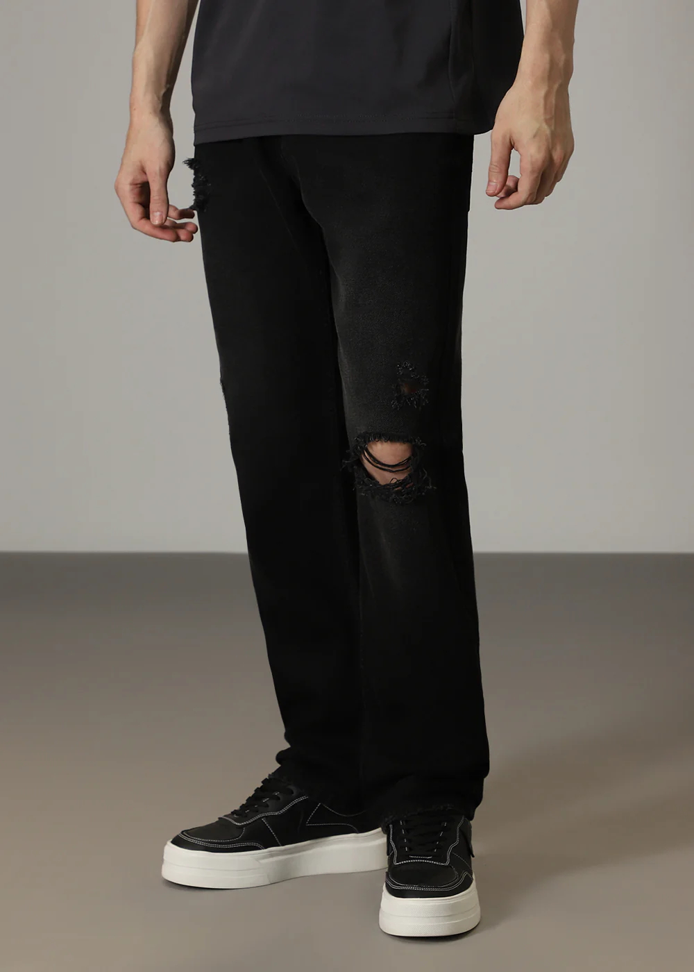 Black Ripped Straight Fit Jeans - Image 5