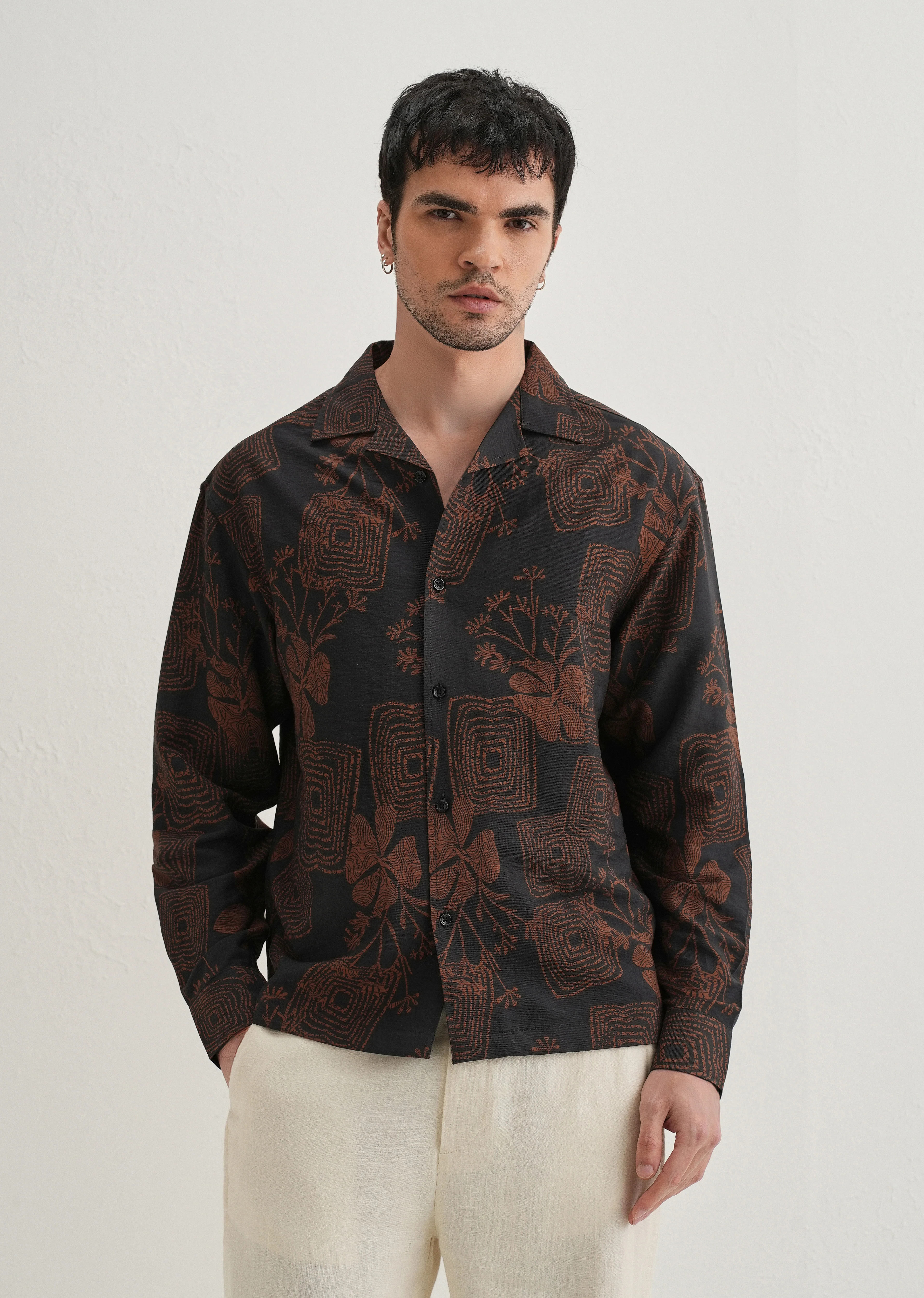 Black Rustic Square Motif Printed Shirt - Image 3