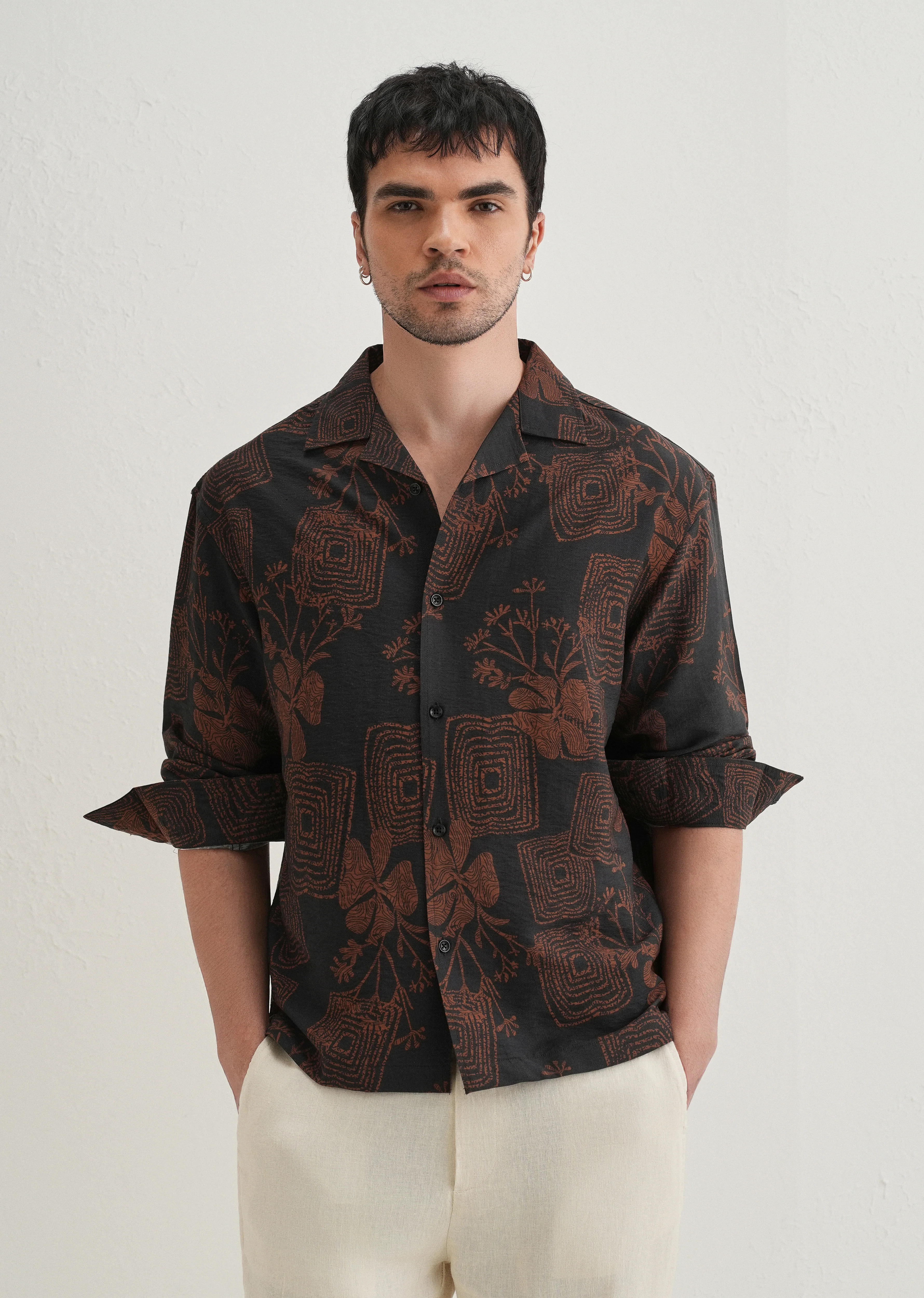 Black Rustic Square Motif Printed Shirt - Image 7