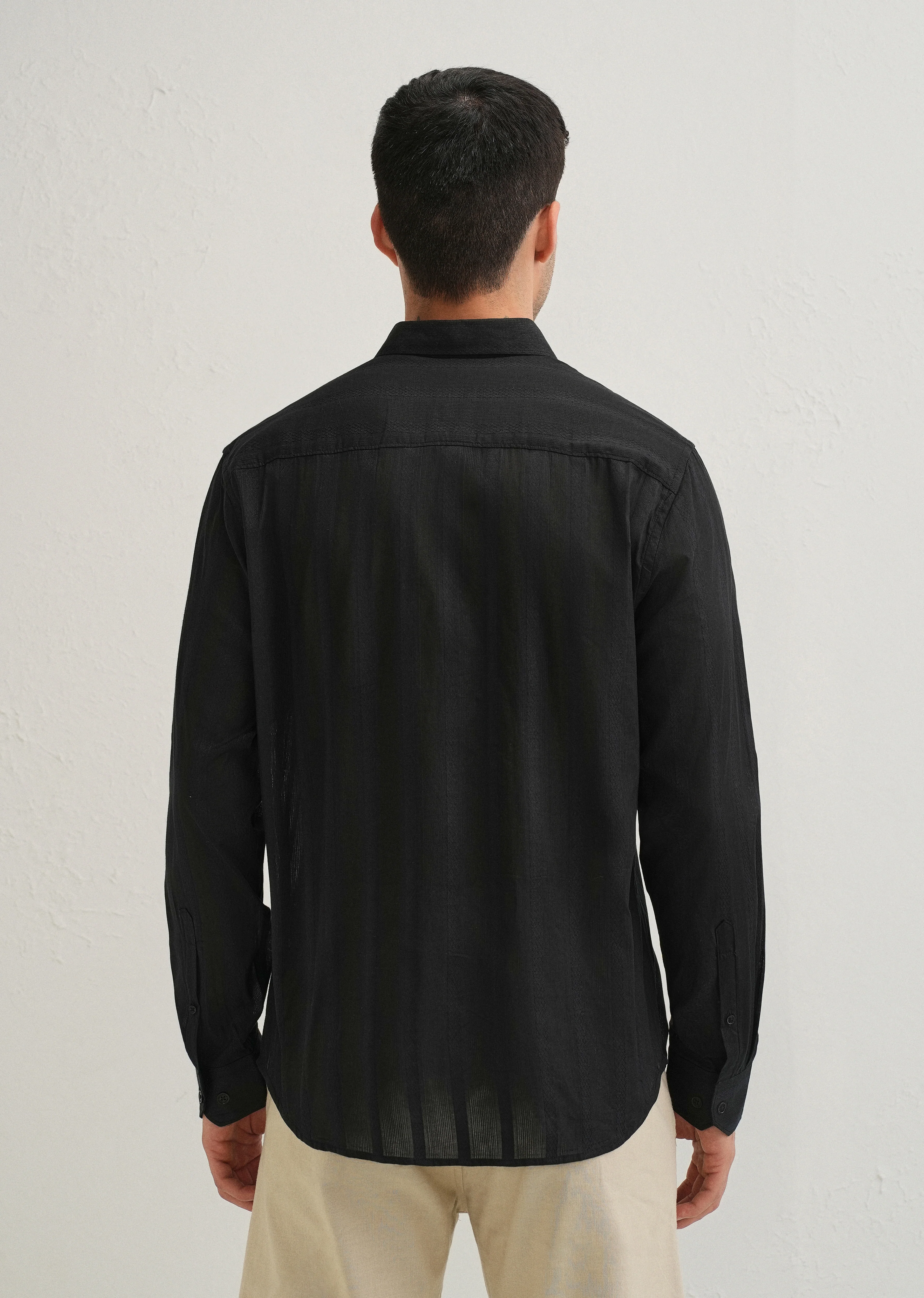 Black Self Pattern Blended Cotton Shirt - Image 2