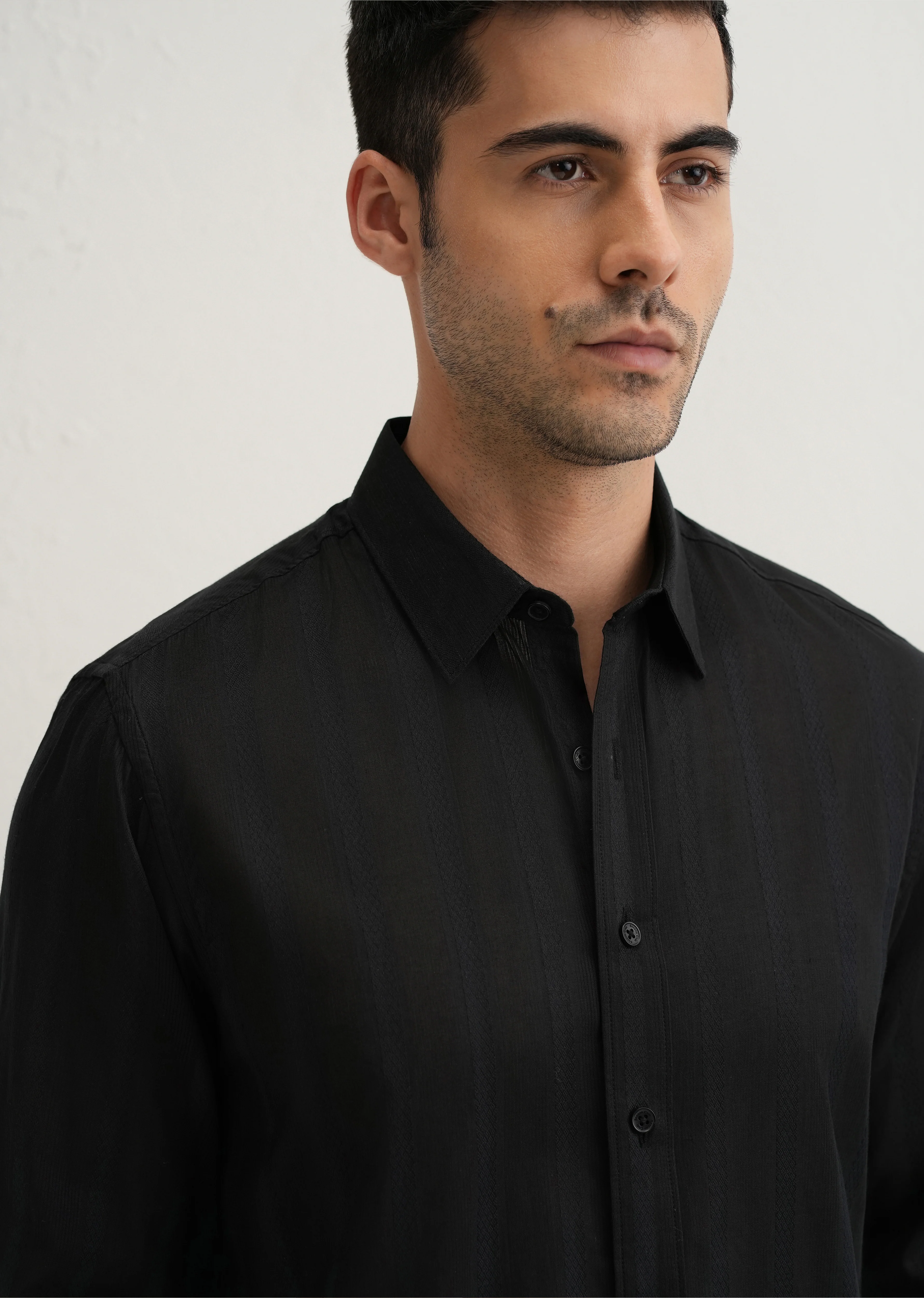 Black Self Pattern Blended Cotton Shirt - Image 5