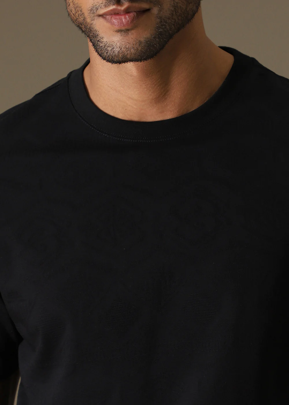 Black Self Pattern Regular T-Shirt - Image 2