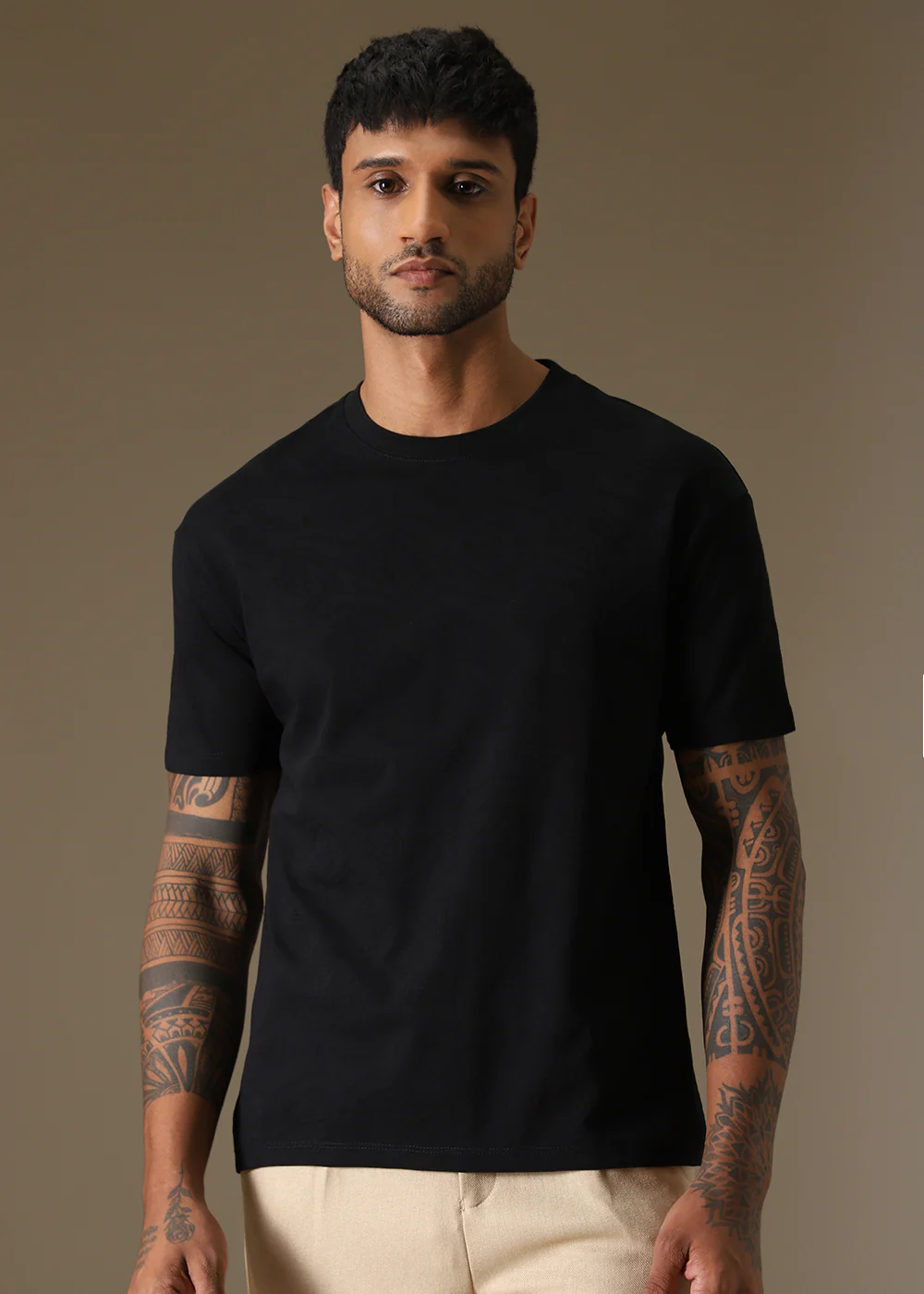 Black Self Pattern Regular T-Shirt - Image 3