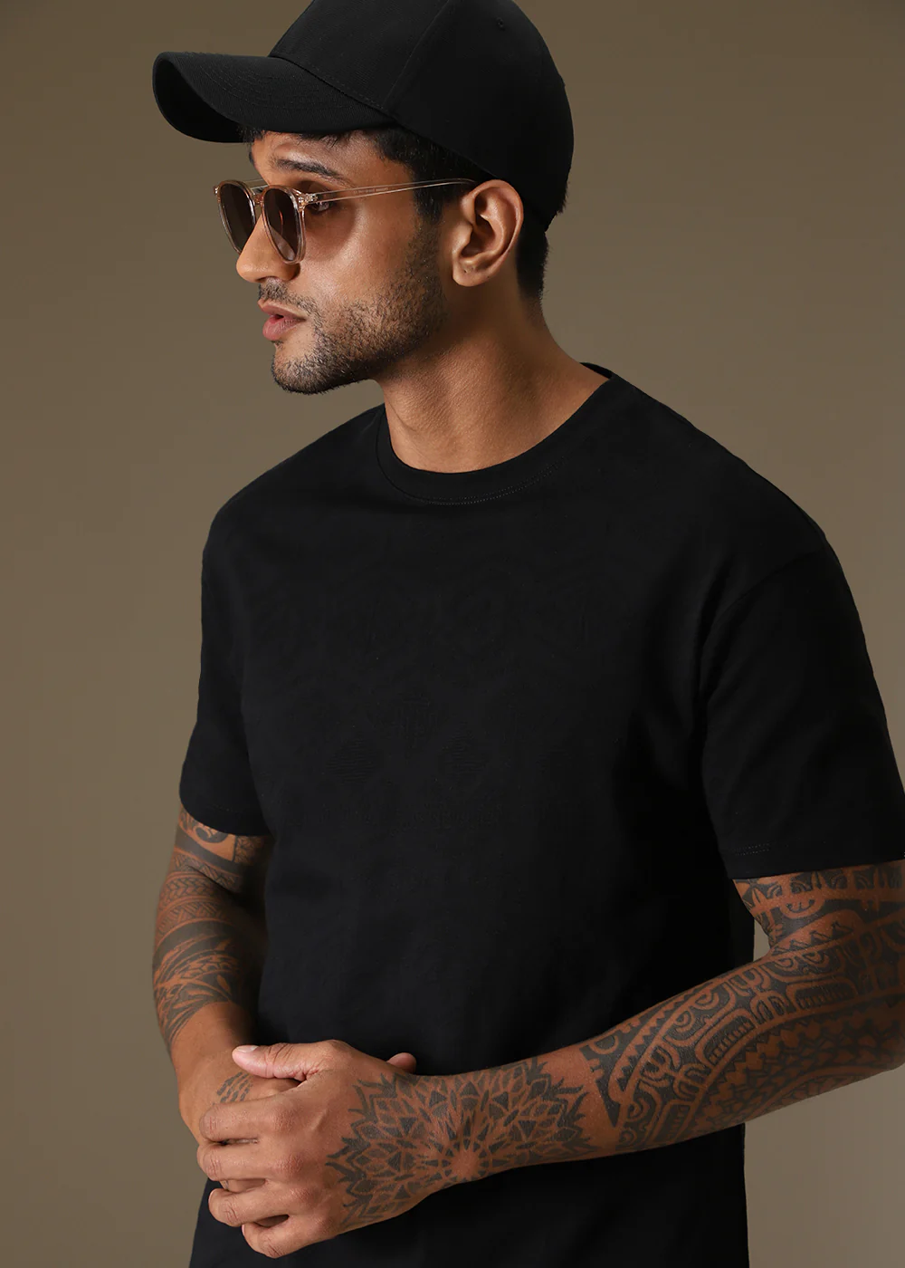 Black Self Pattern Regular T-Shirt - Image 7
