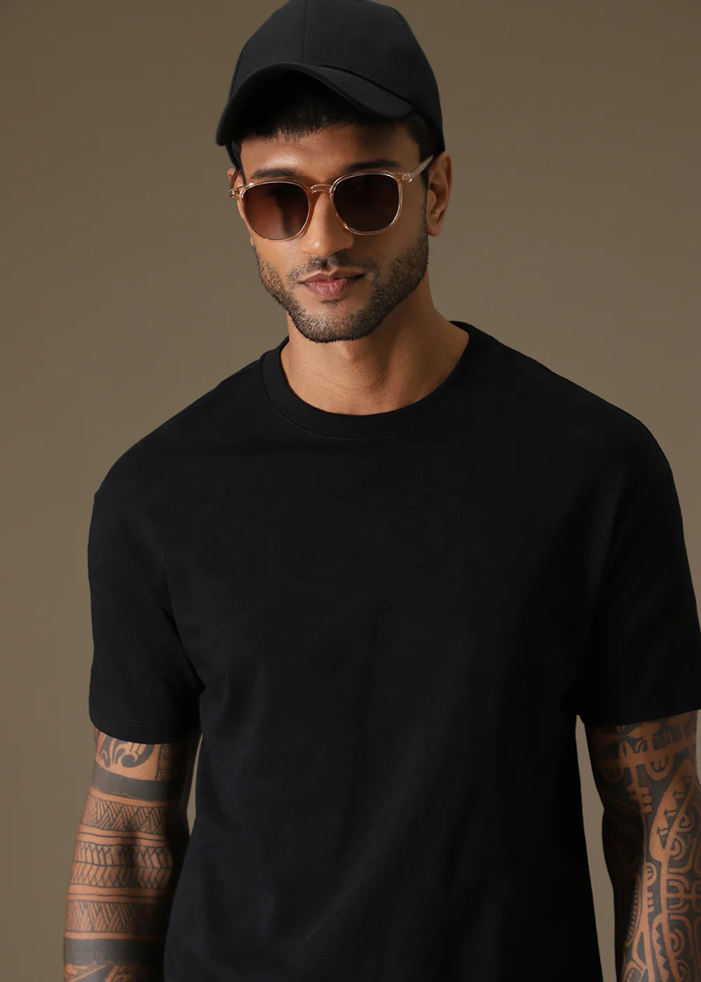 Black Self Pattern Regular T-Shirt - Image 8