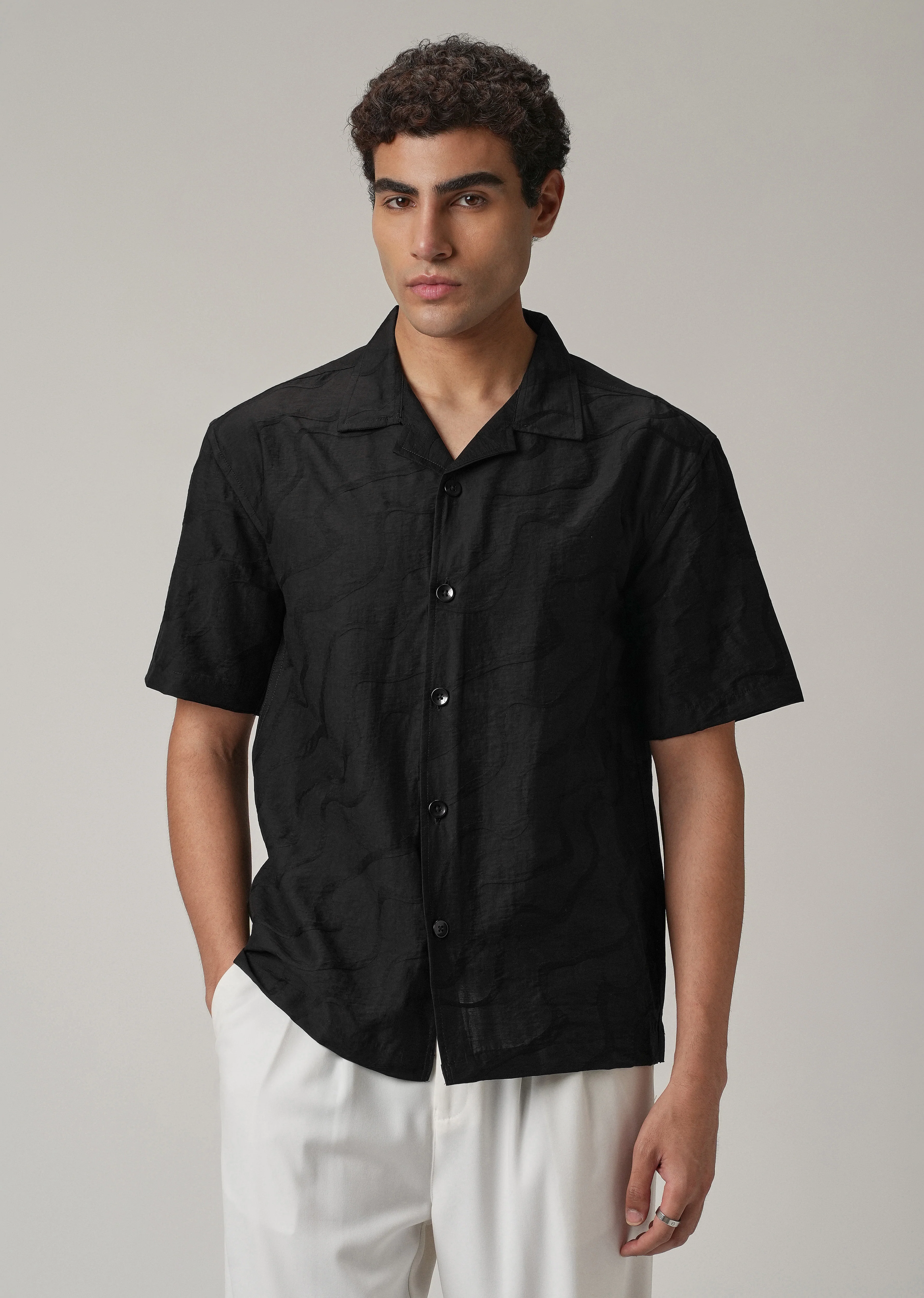 Black Self Pattern Shirt - Image 3