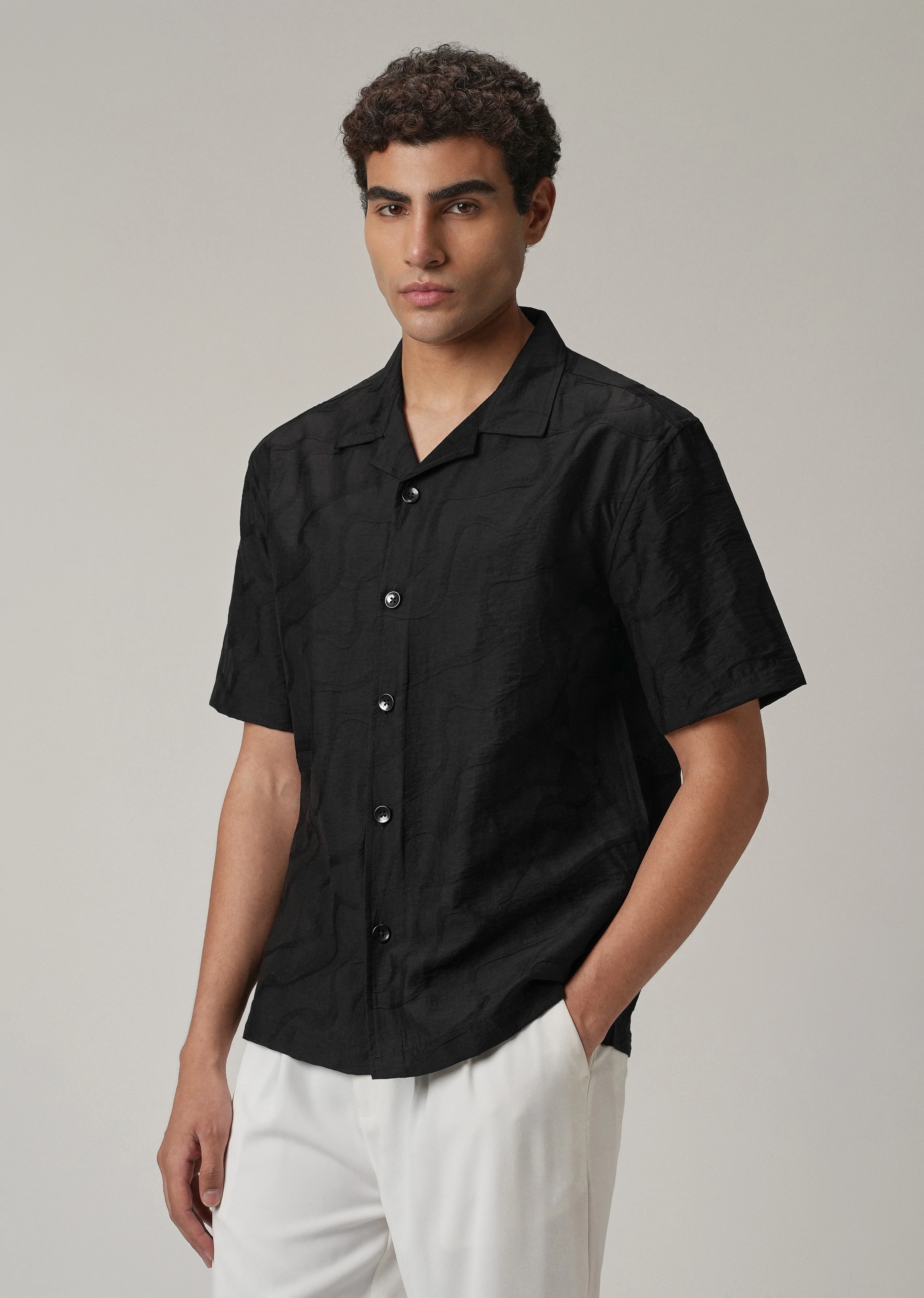 Black Self Pattern Shirt - Image 4
