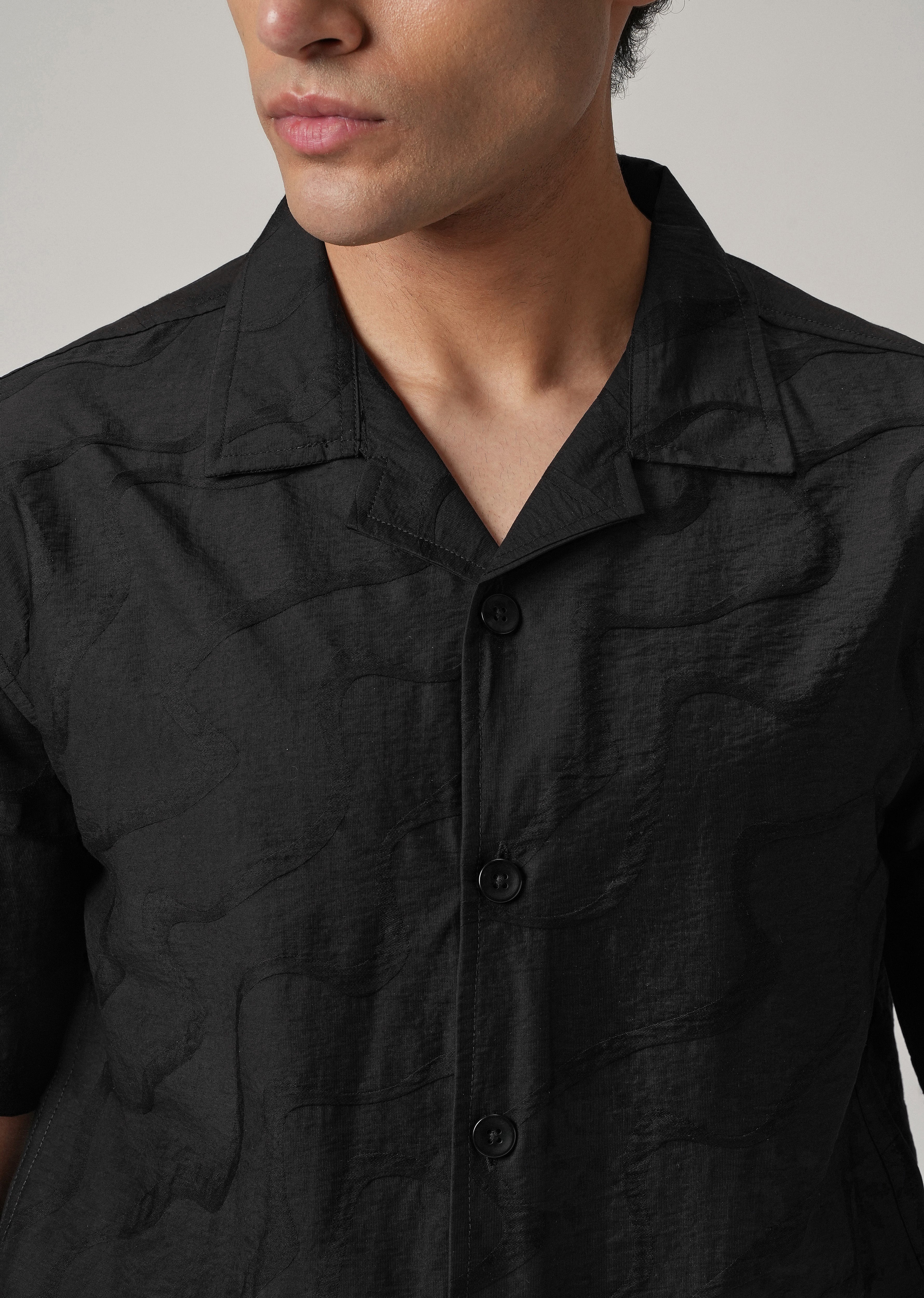 Black Self Pattern Shirt - Image 5