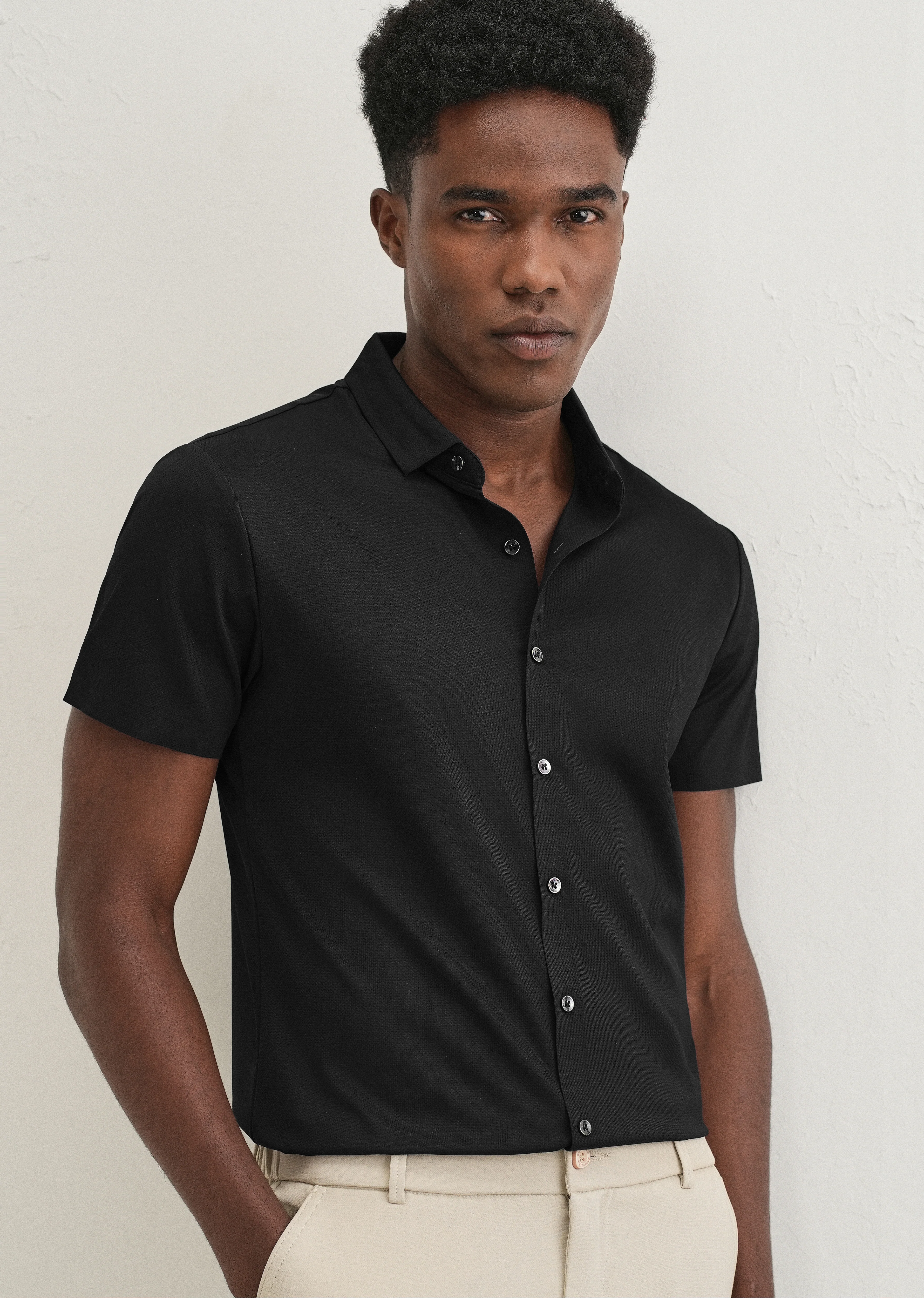 Black Self Patterned Stitchless Shirt - Image 7