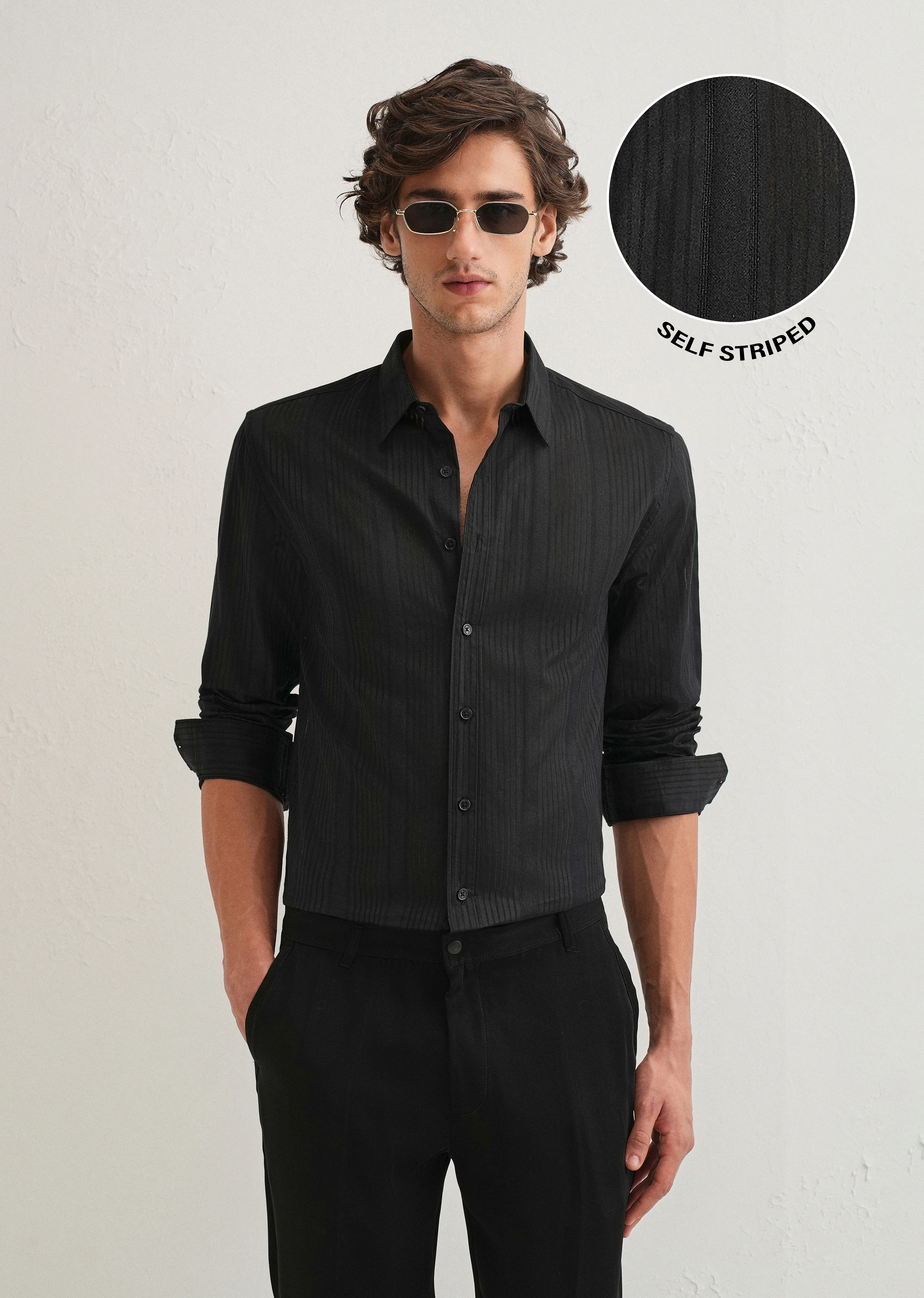 Black Self Striped Shirt - Image 2