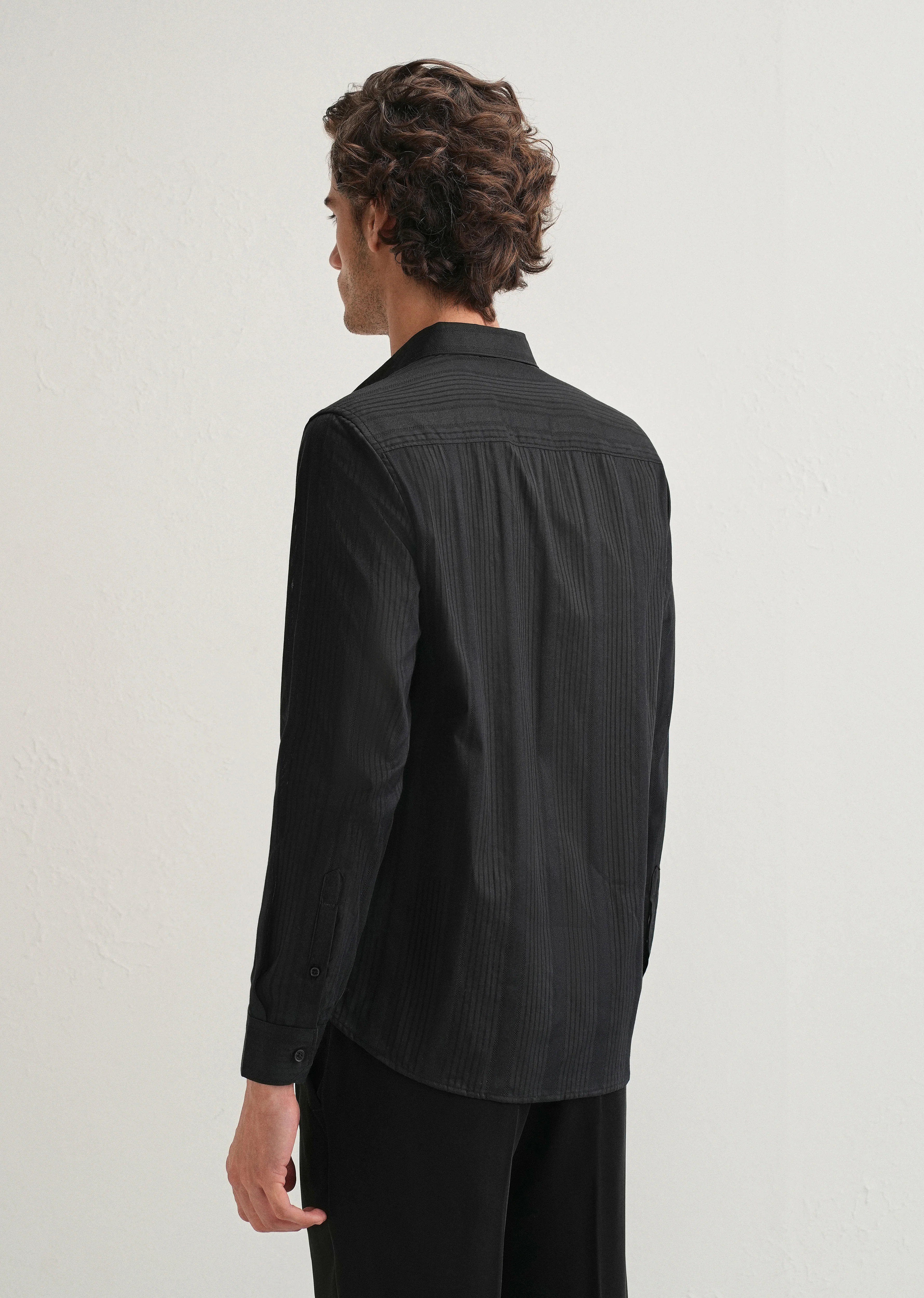 Black Self Striped Shirt - Image 3
