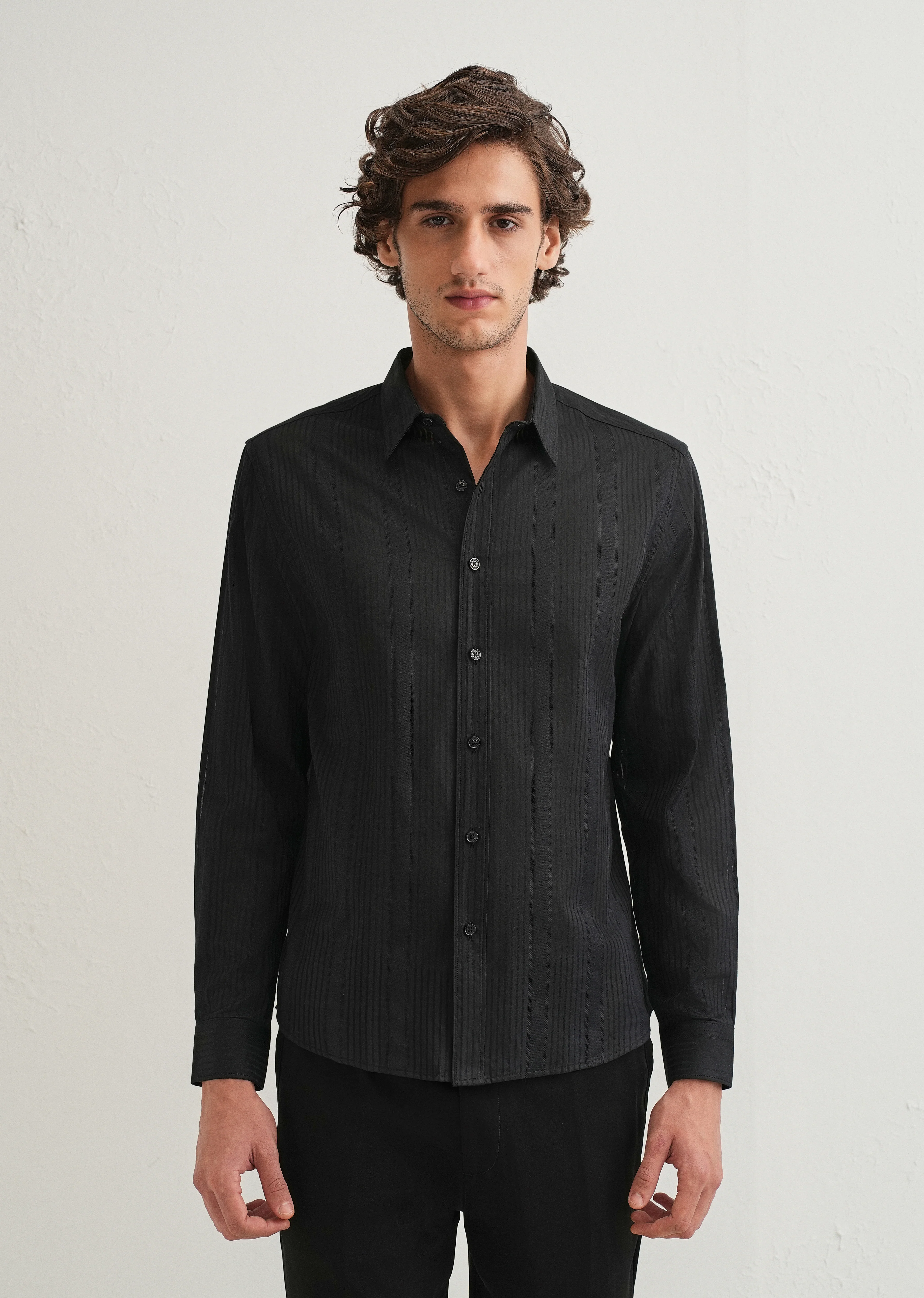 Black Self Striped Shirt - Image 4