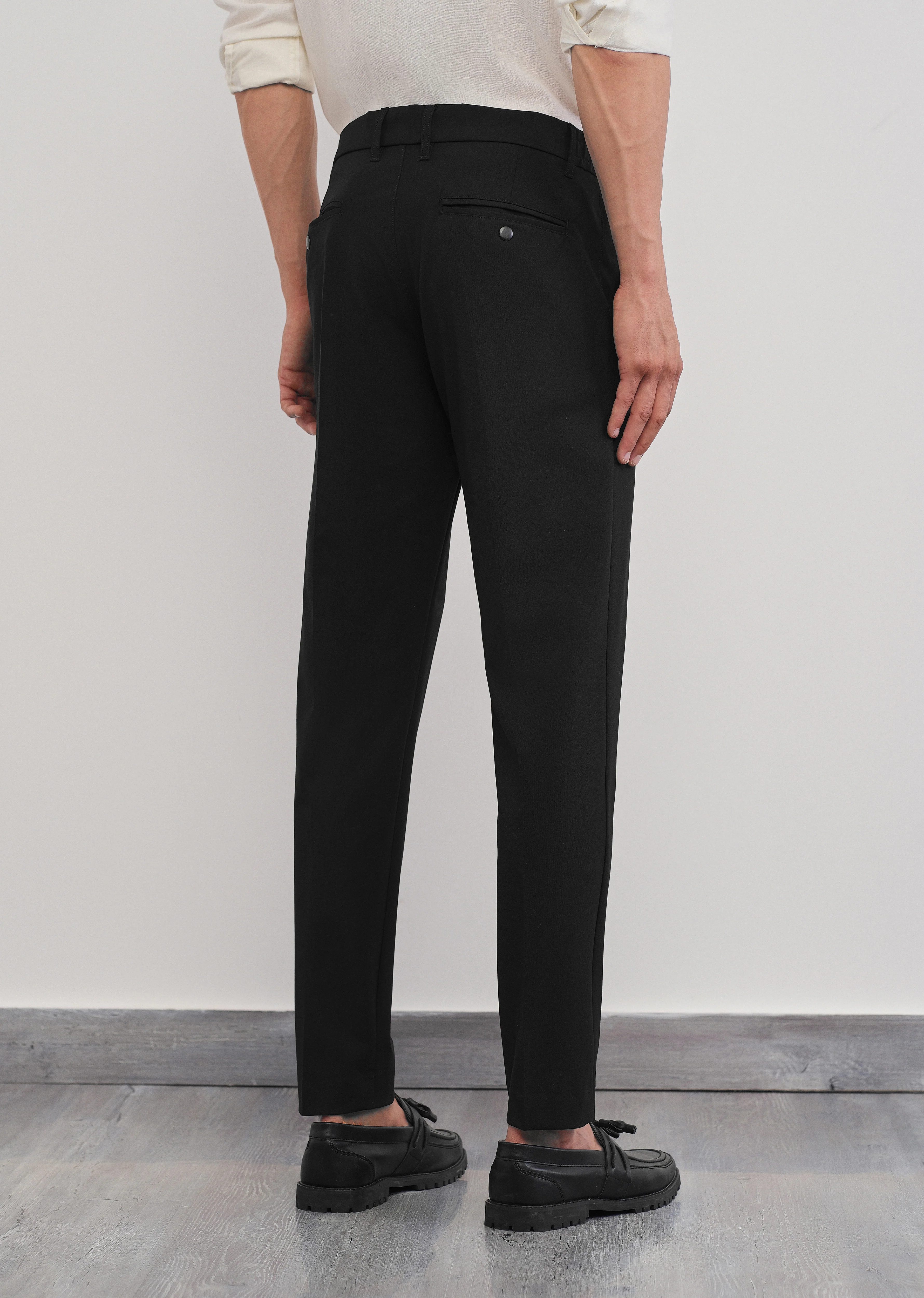 Black Semi-Elastic Slim Fit Trouser - Image 2