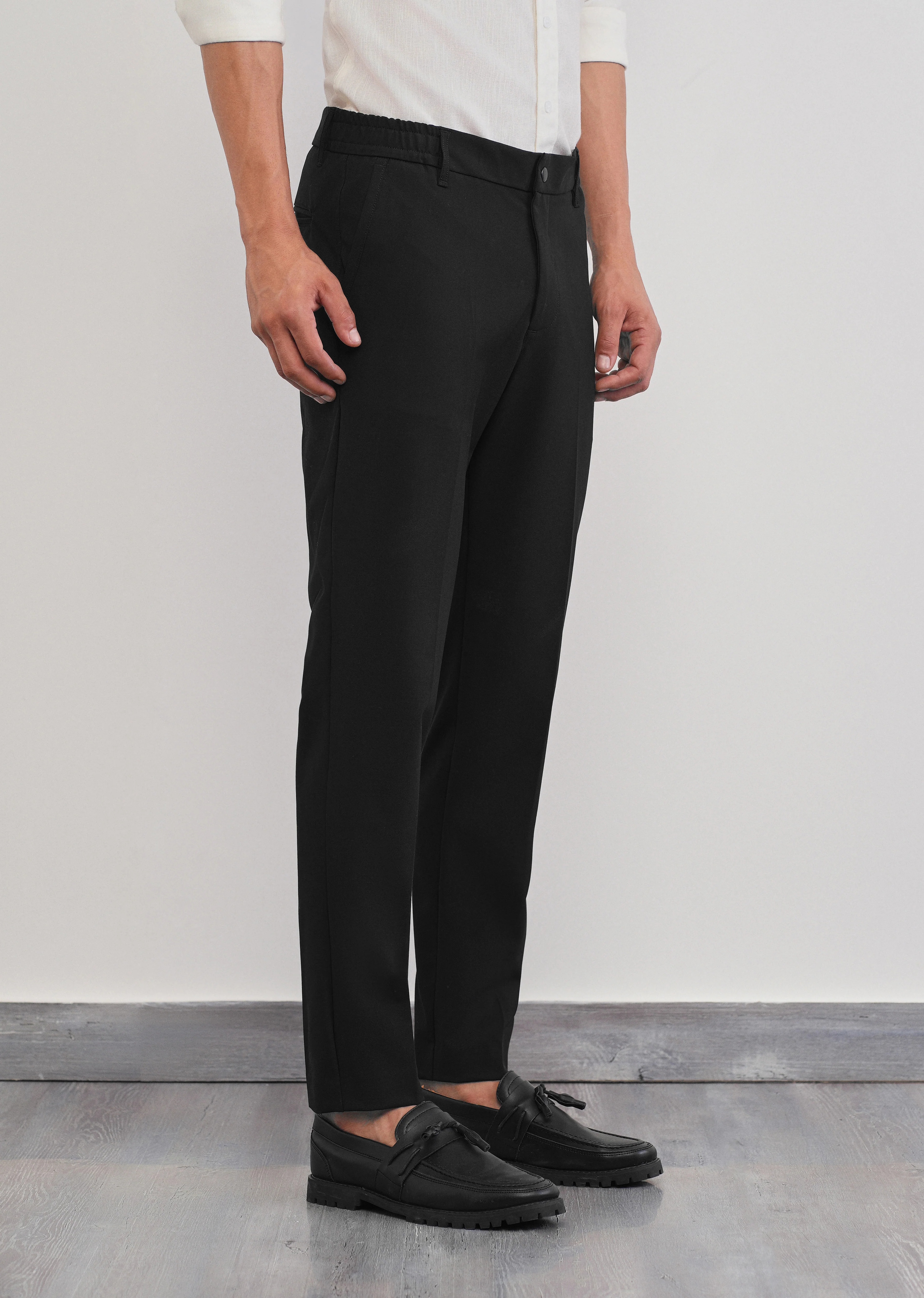 Black Semi-Elastic Slim Fit Trouser - Image 3