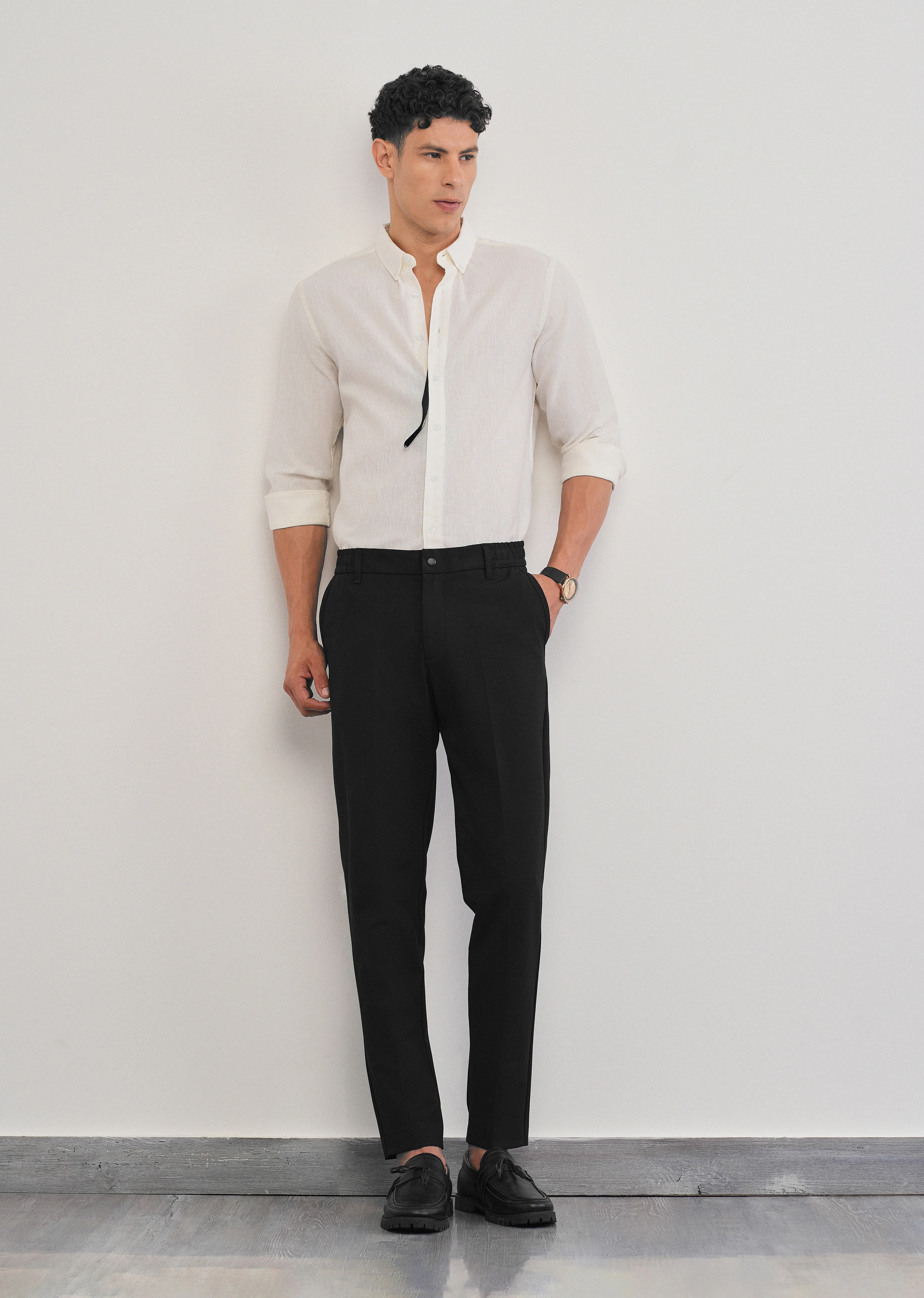 Black Semi-Elastic Slim Fit Trouser - Image 6