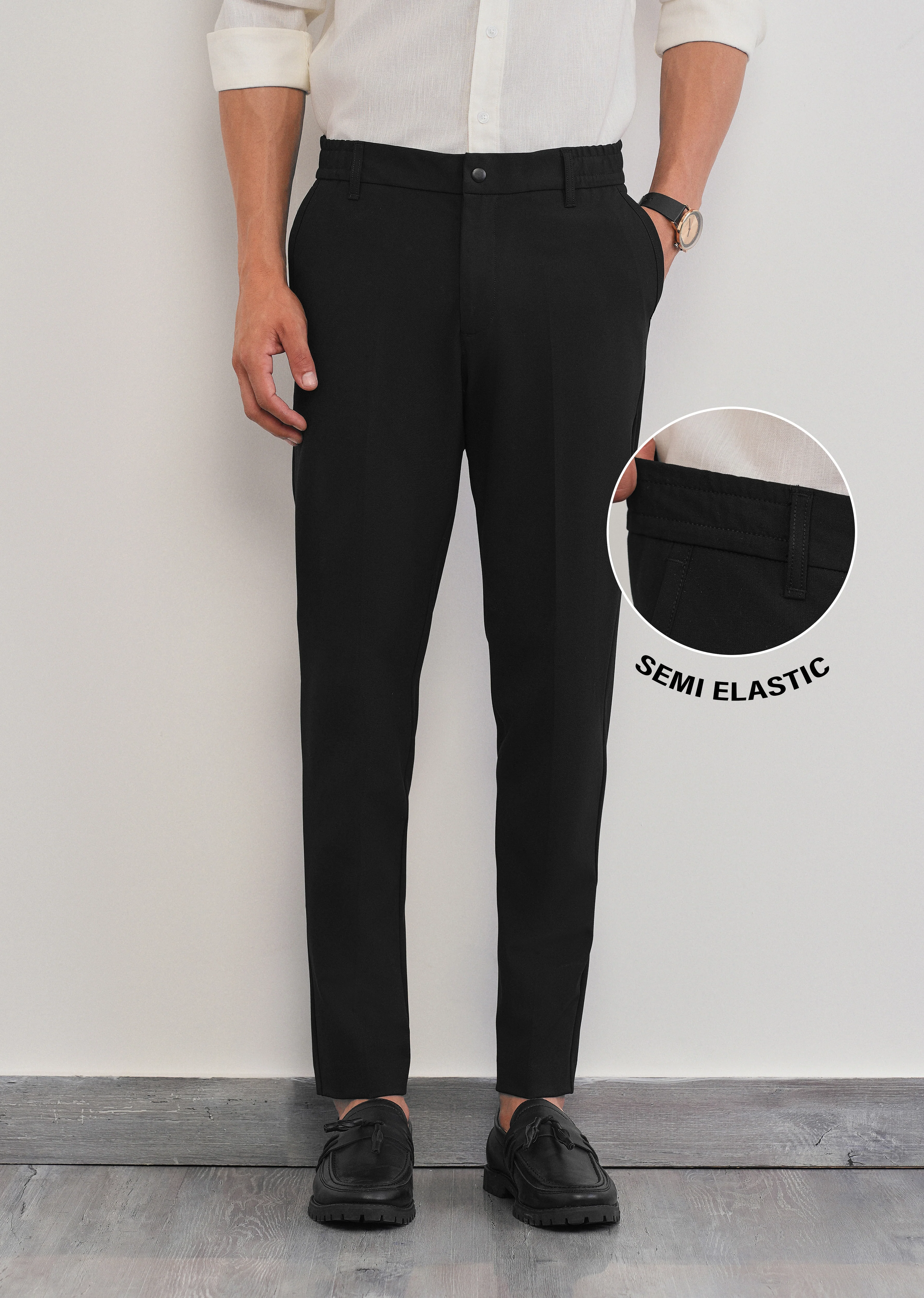 Black Semi-Elastic Slim Fit Trouser - Image 7