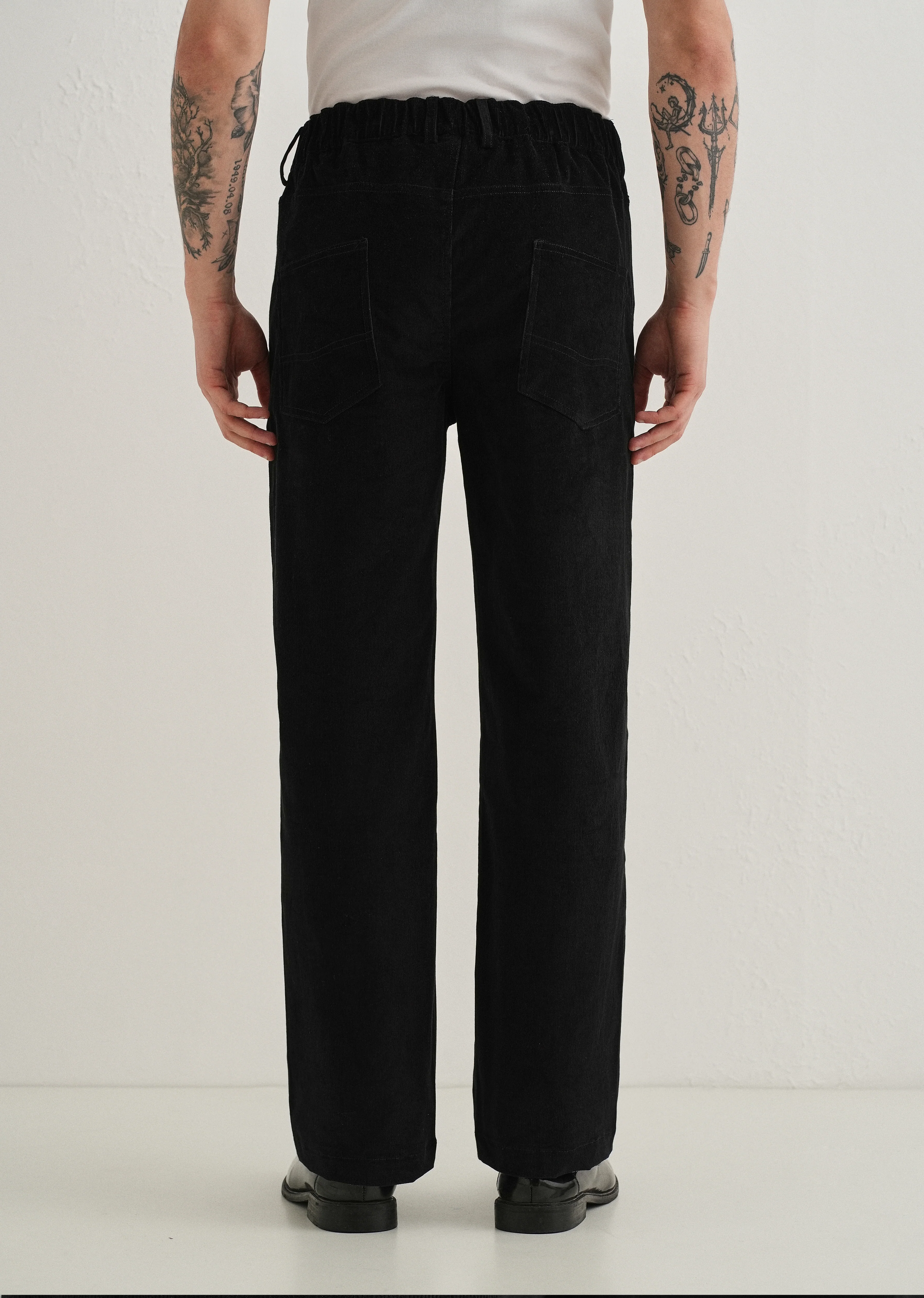 Black Semi-Elasticated Corduroy Pant - Image 2