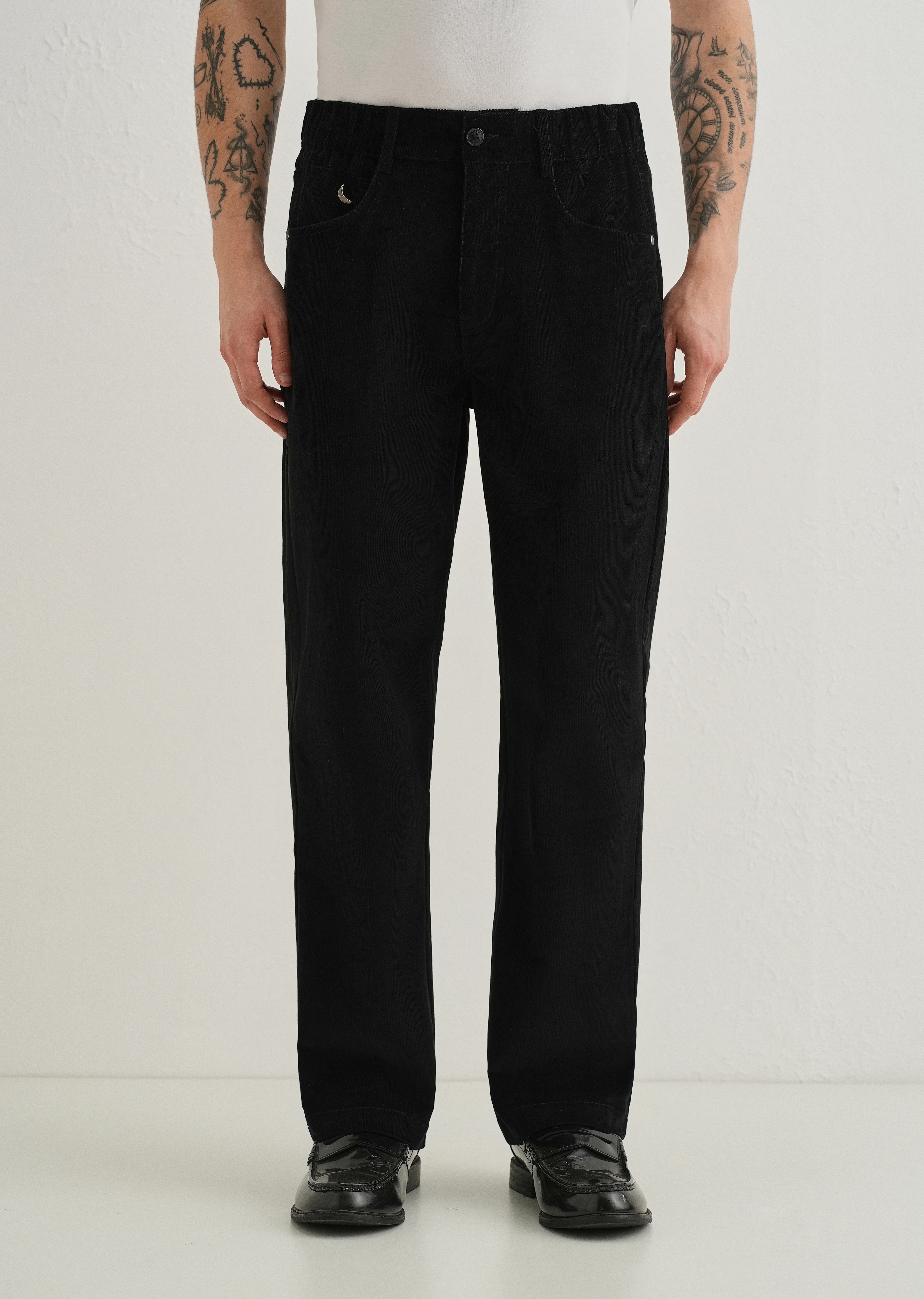 Black Semi-Elasticated Corduroy Pant - Image 3