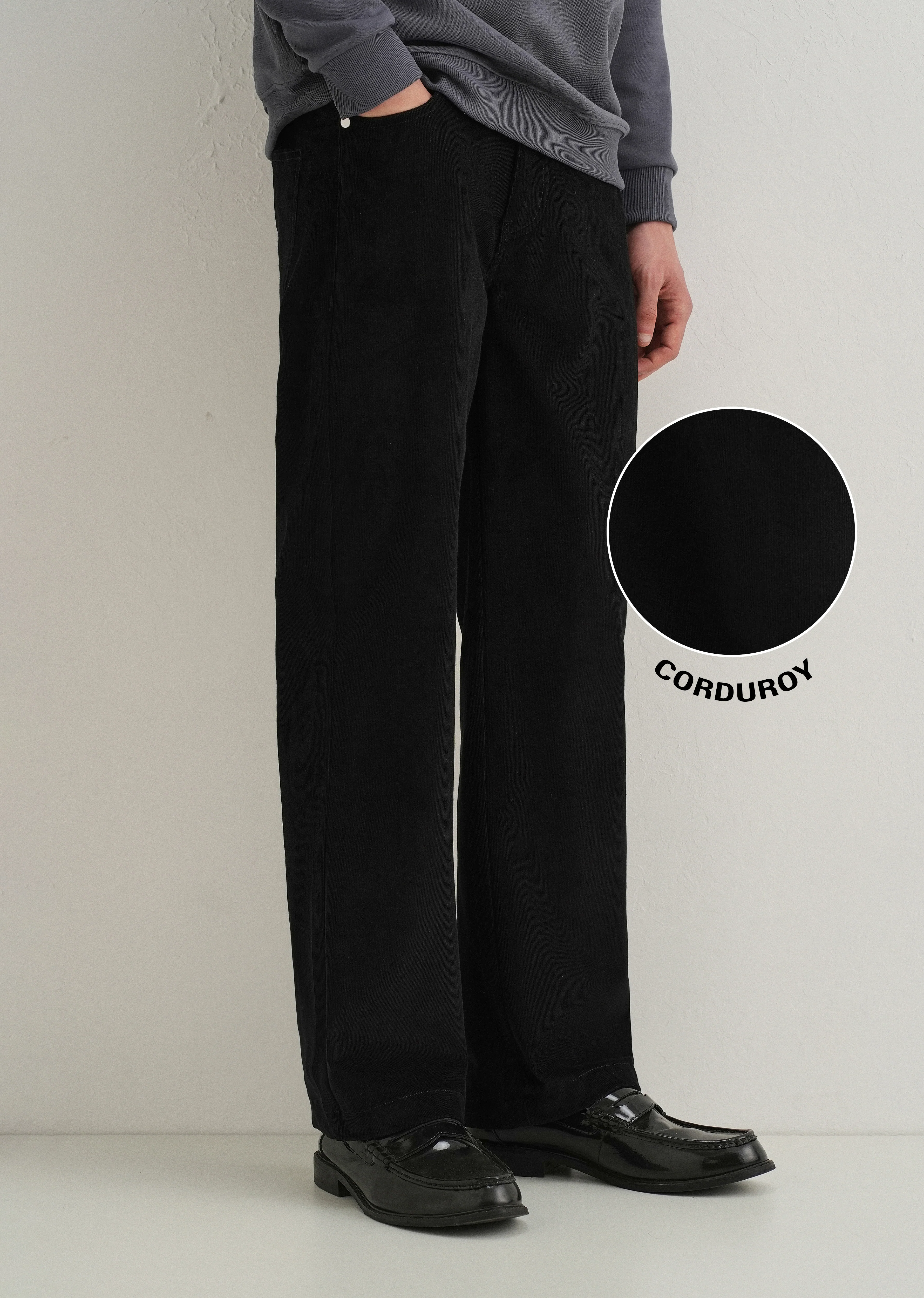 Black Semi-Elasticated Corduroy Pant - Image 7