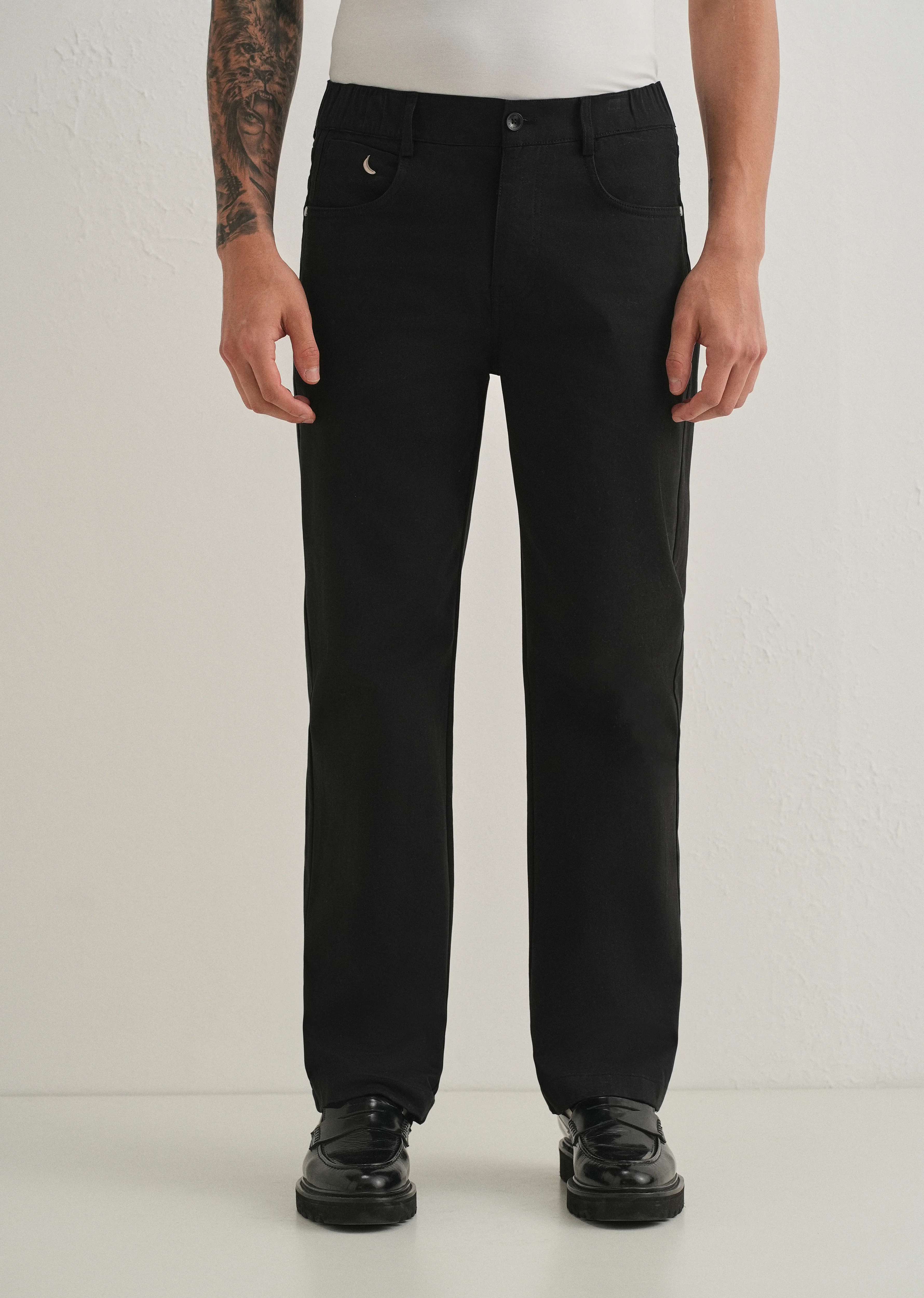 Black Semi-Elasticated Cotton Trouser - Image 3
