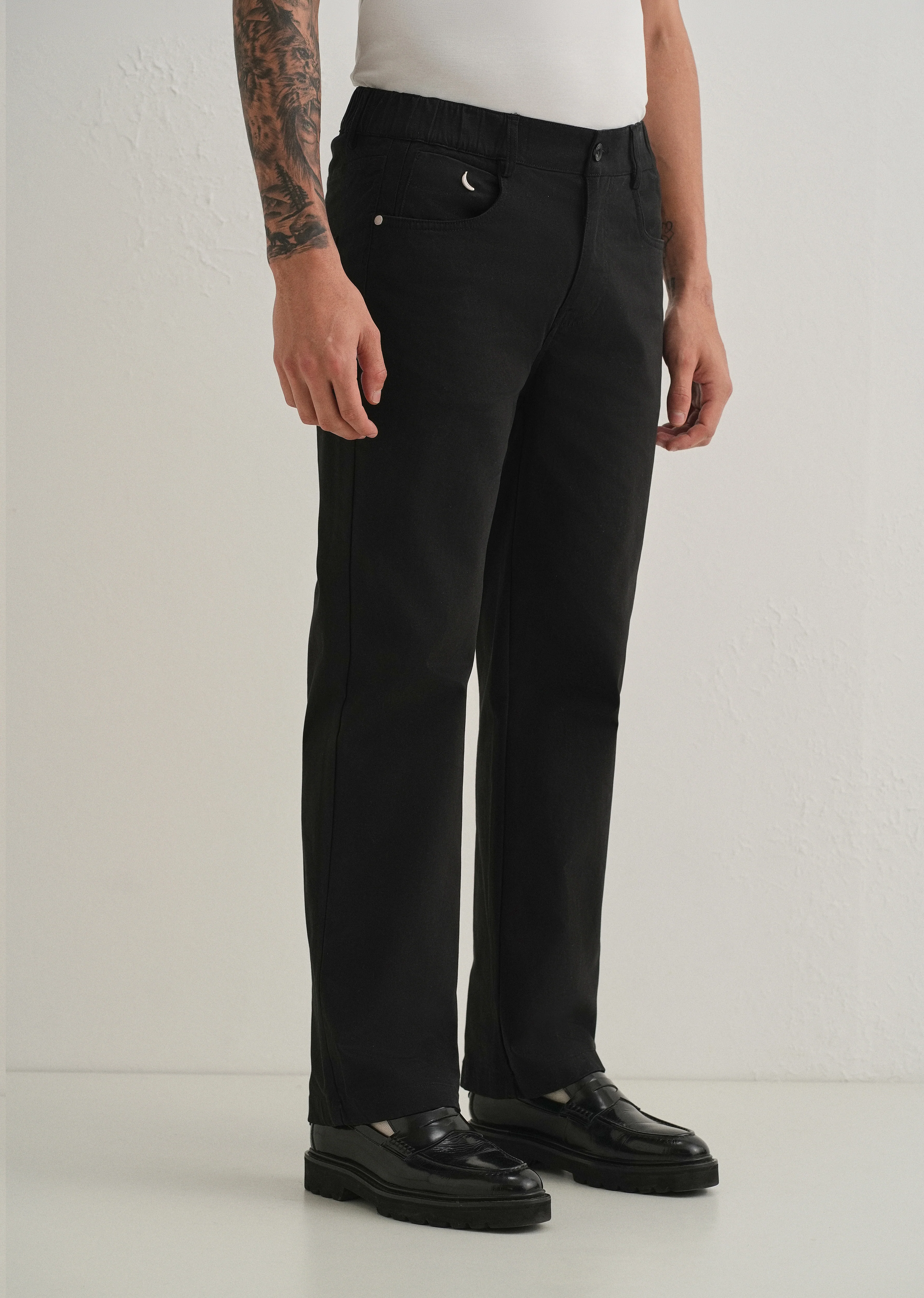 Black Semi-Elasticated Cotton Trouser - Image 4