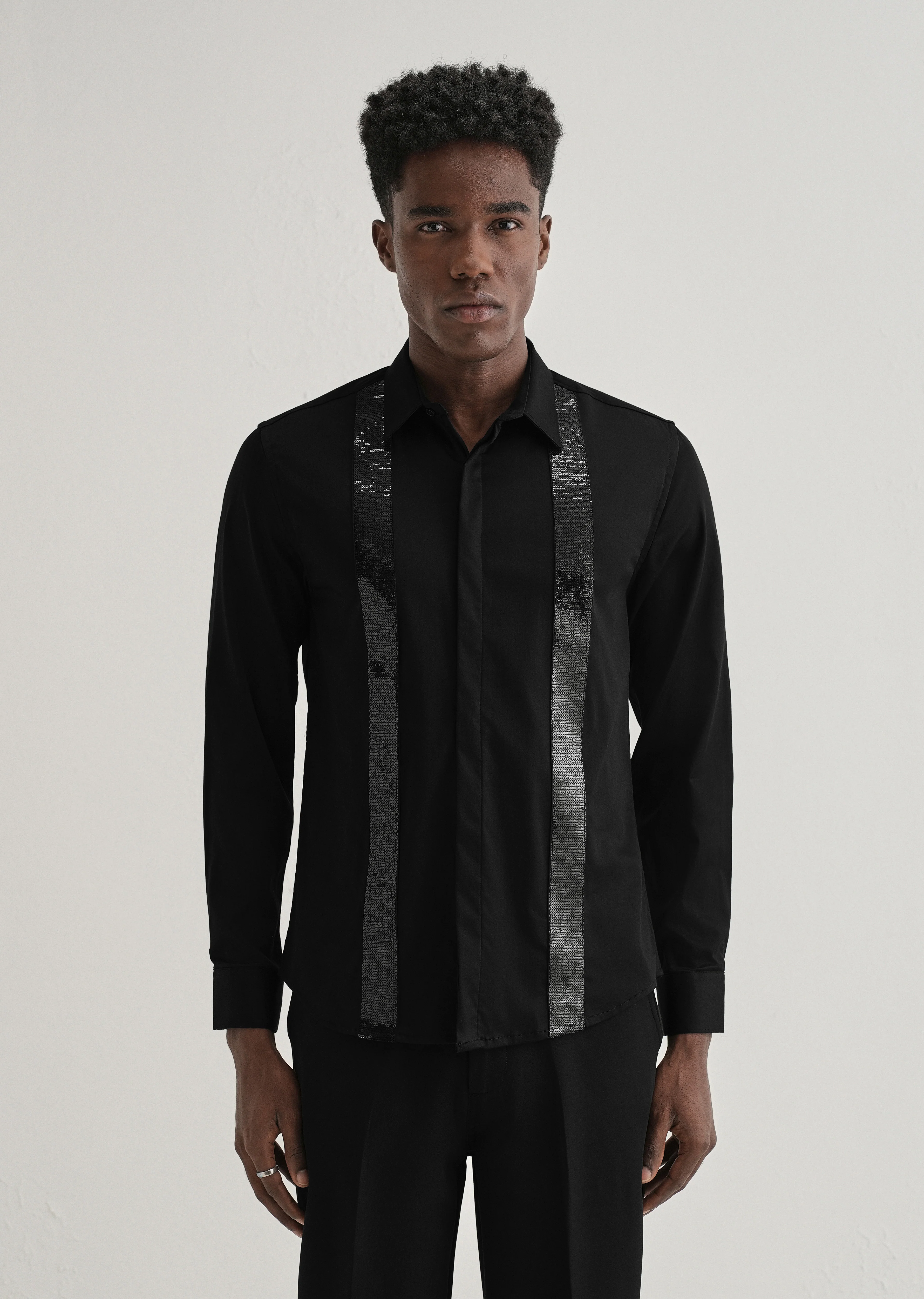 Black Sequence Panel Designer Shirt - Image 4
