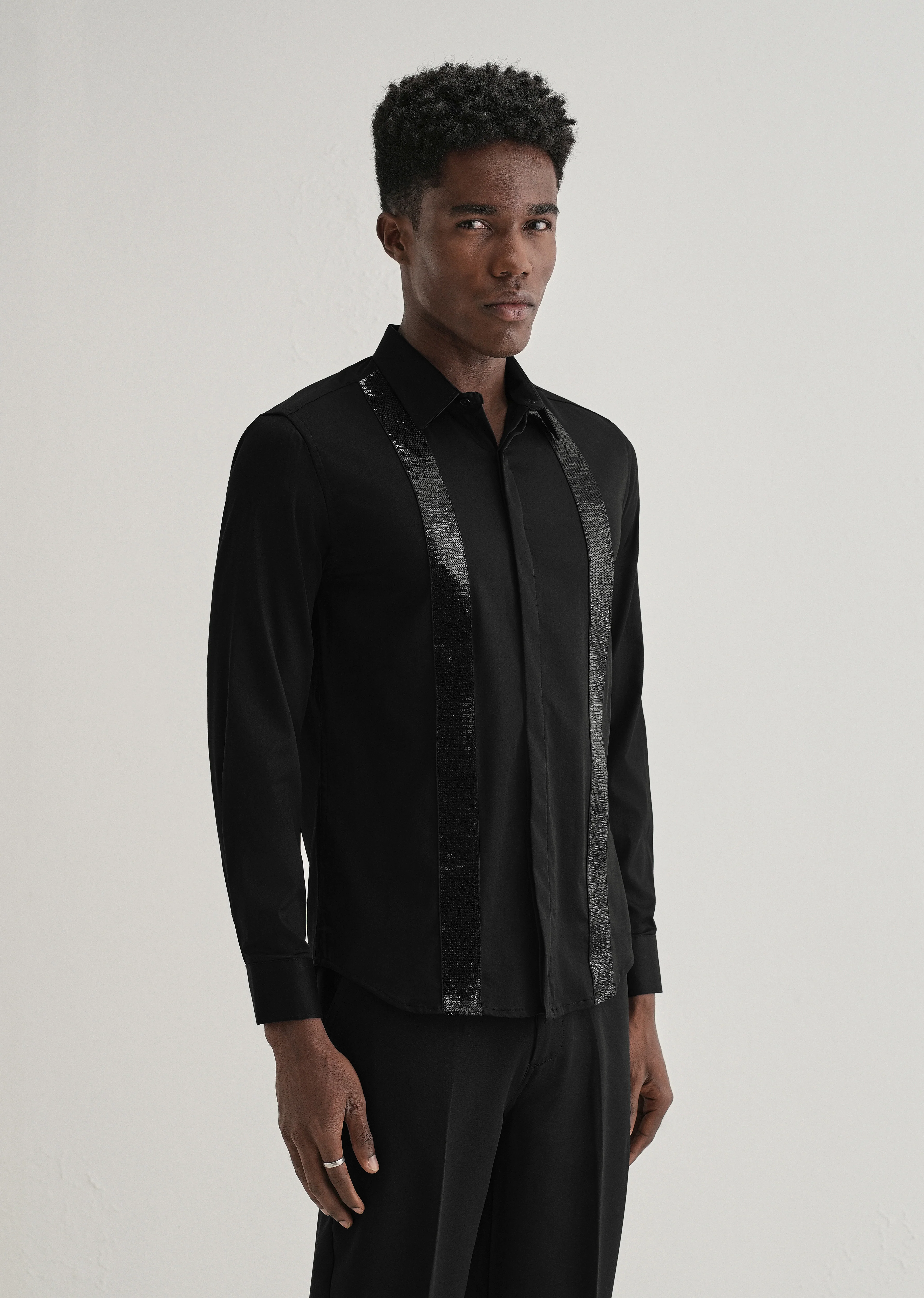Black Sequence Panel Designer Shirt - Image 5