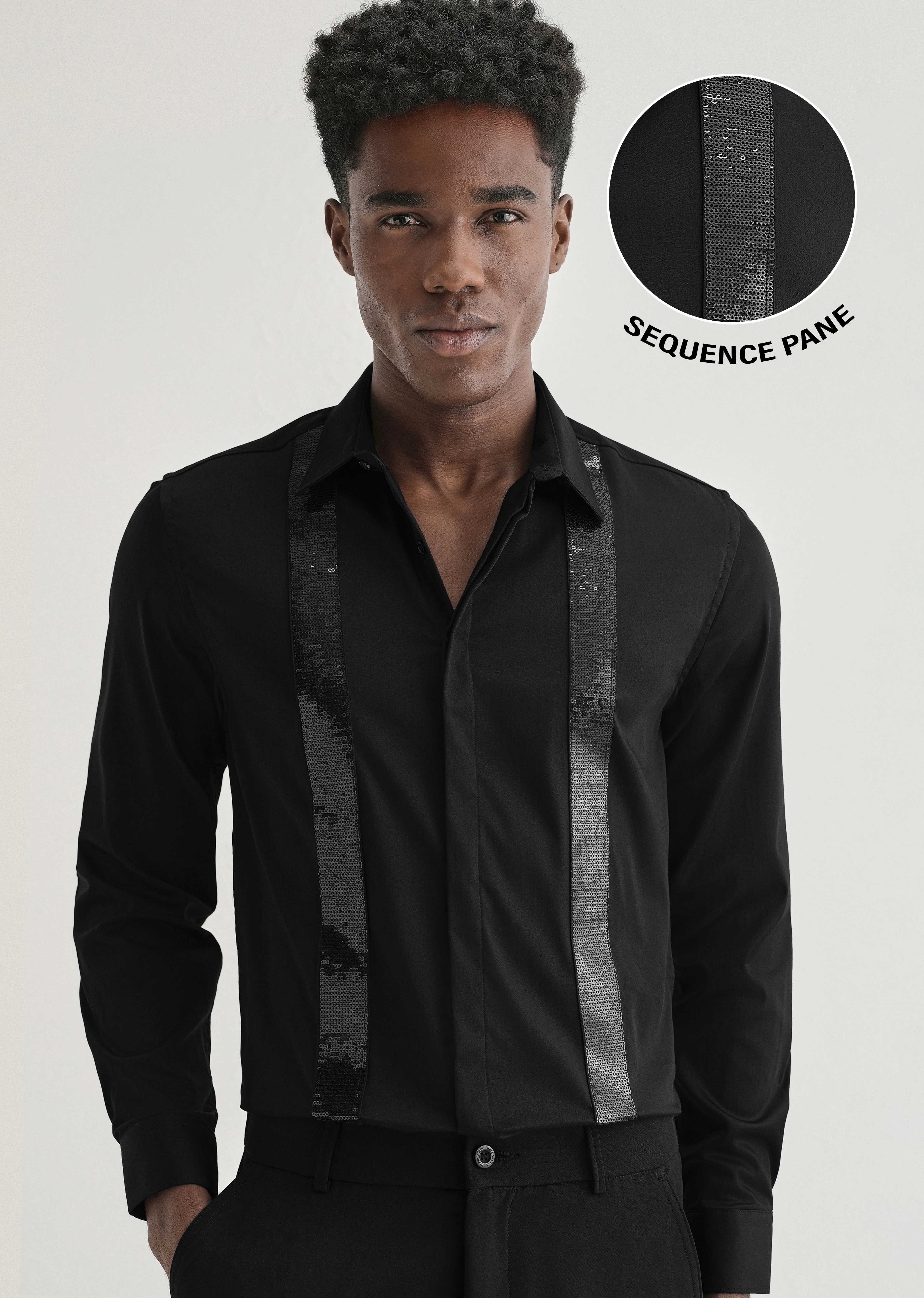 Black Sequence Panel Designer Shirt - Image 7