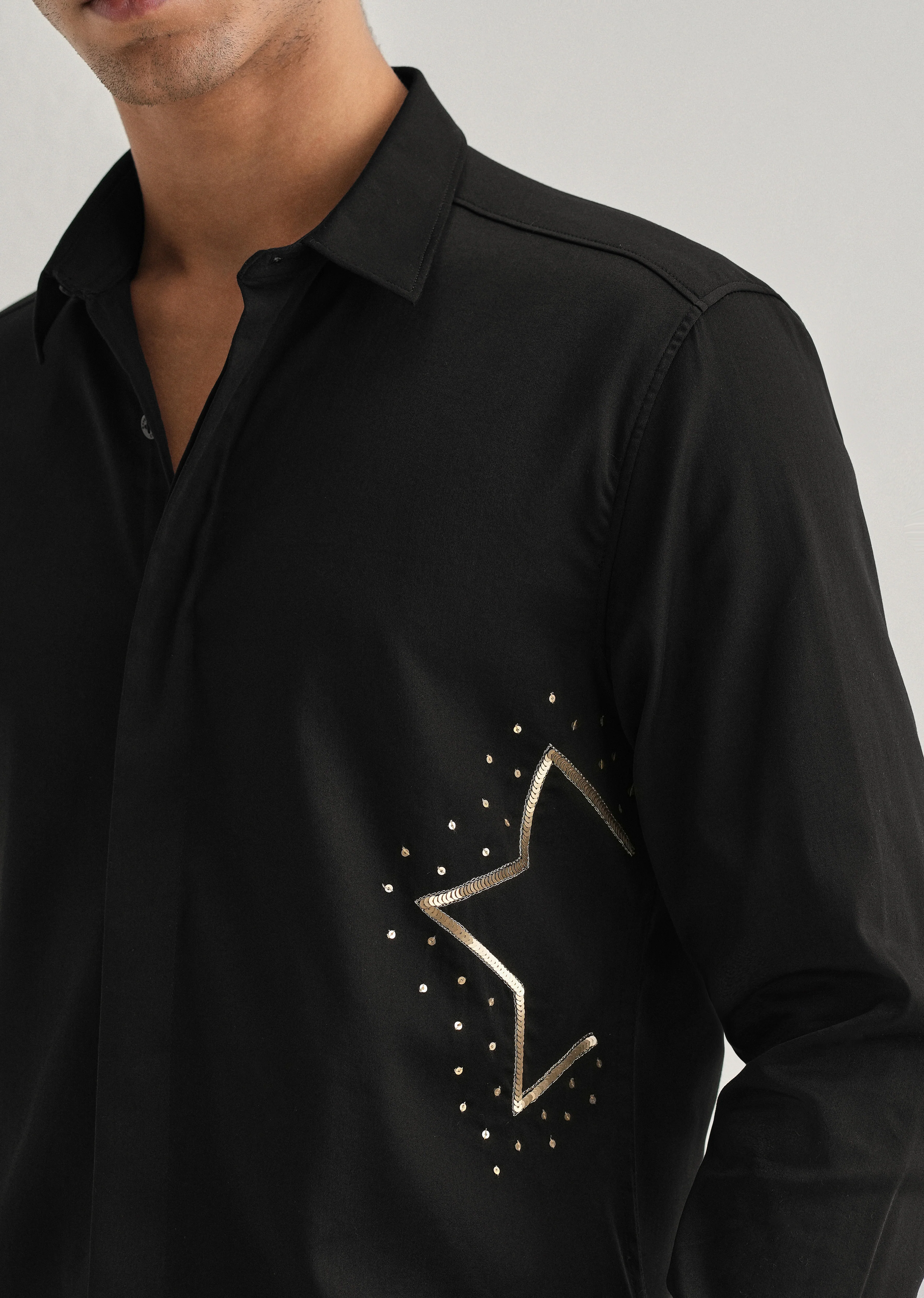 Black Sequence Star Designer Shirt - Image 2