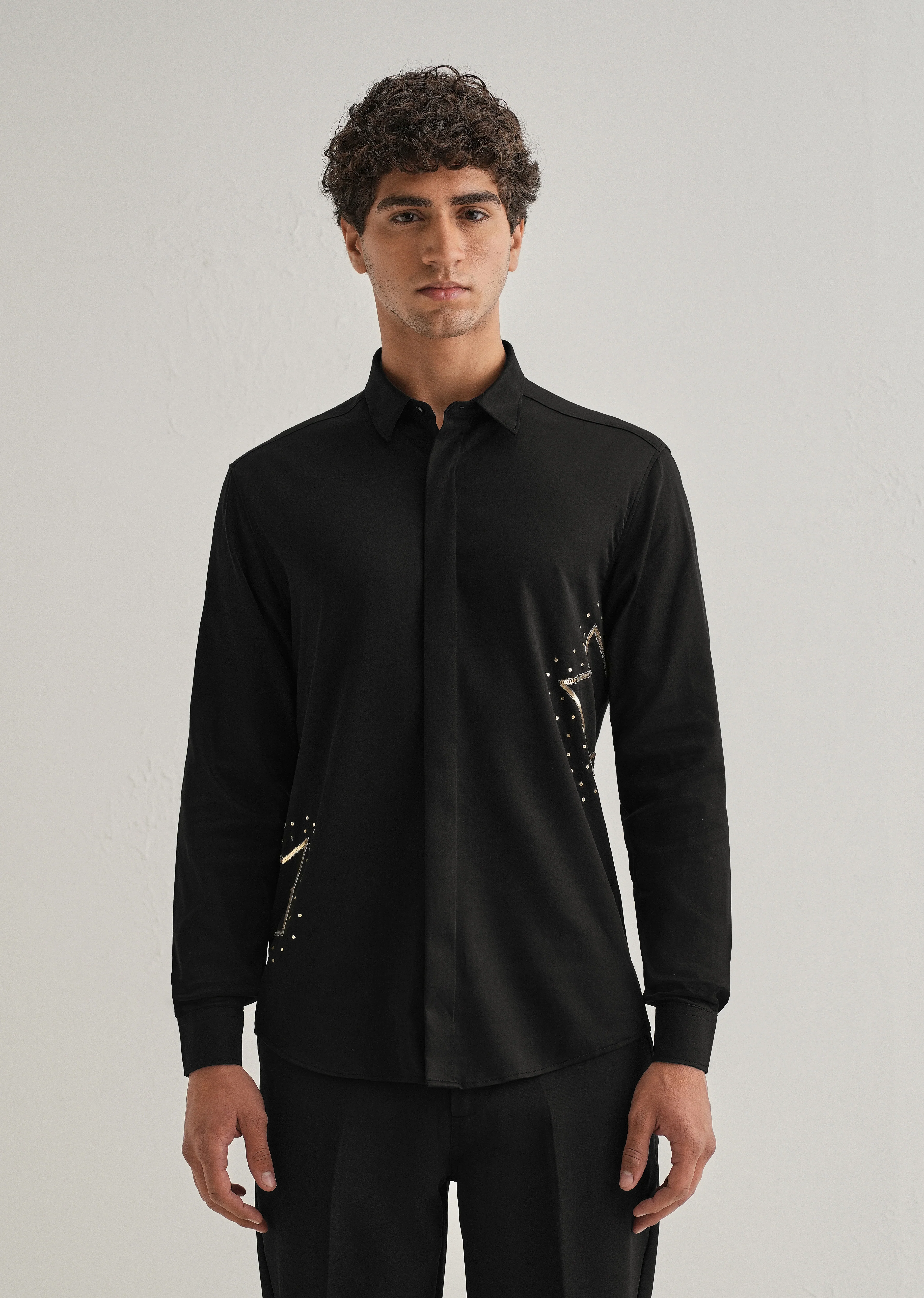 Black Sequence Star Designer Shirt - Image 4