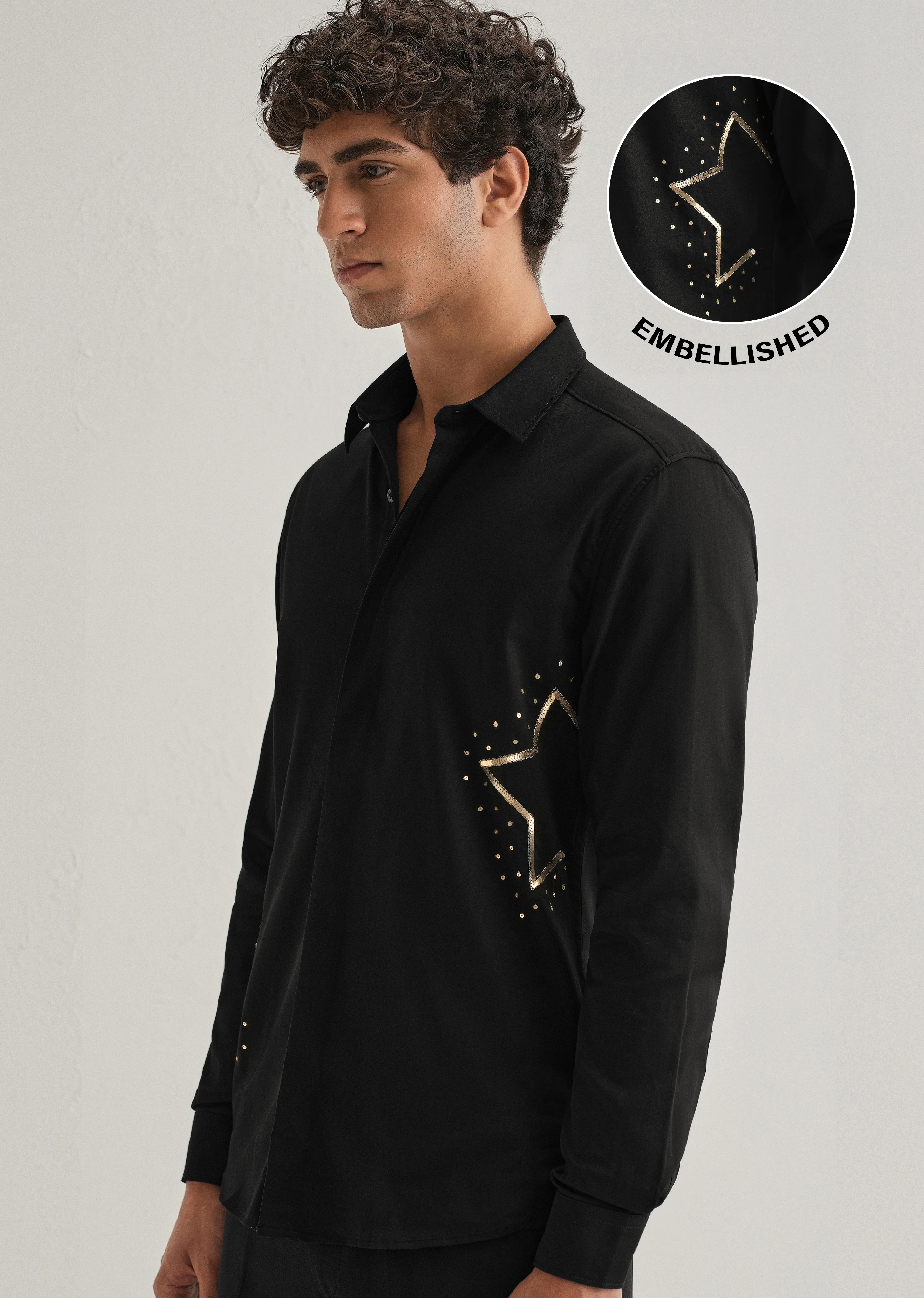 Black Sequence Star Designer Shirt - Image 8