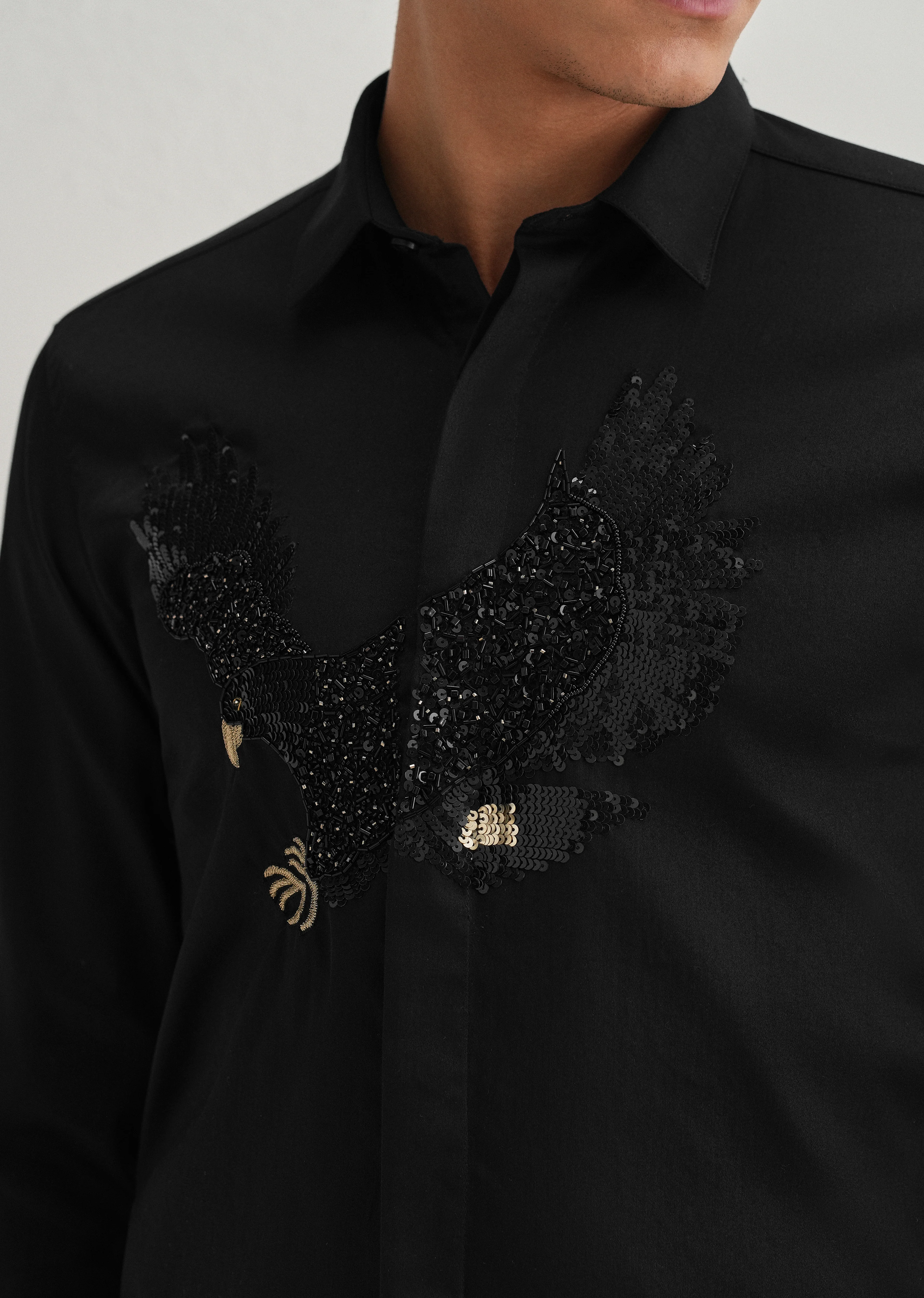 Black Sequin Handcrafted Designer Shirt - Image 5