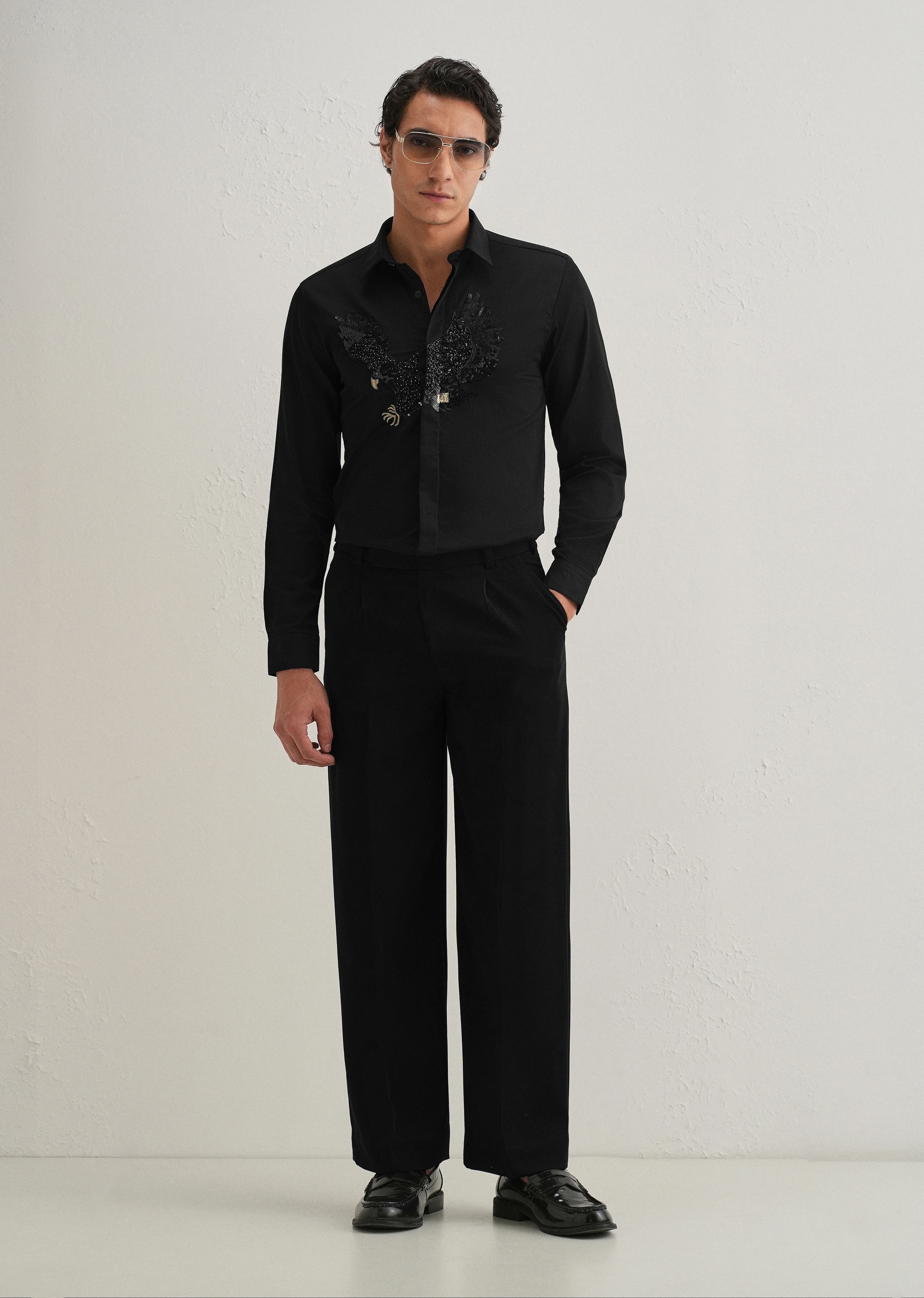 Black Sequin Handcrafted Designer Shirt - Image 6
