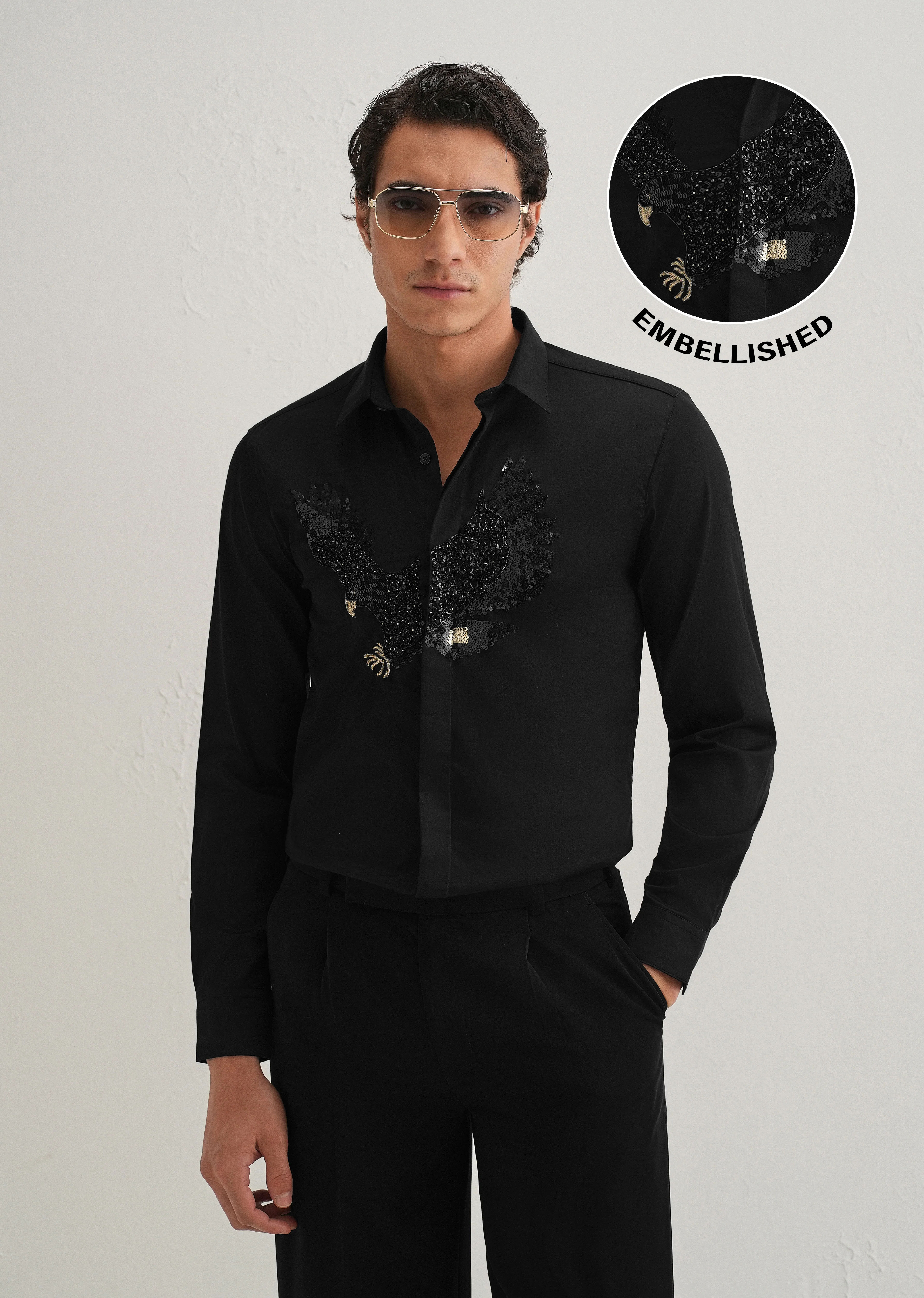 Black Sequin Handcrafted Designer Shirt - Image 7