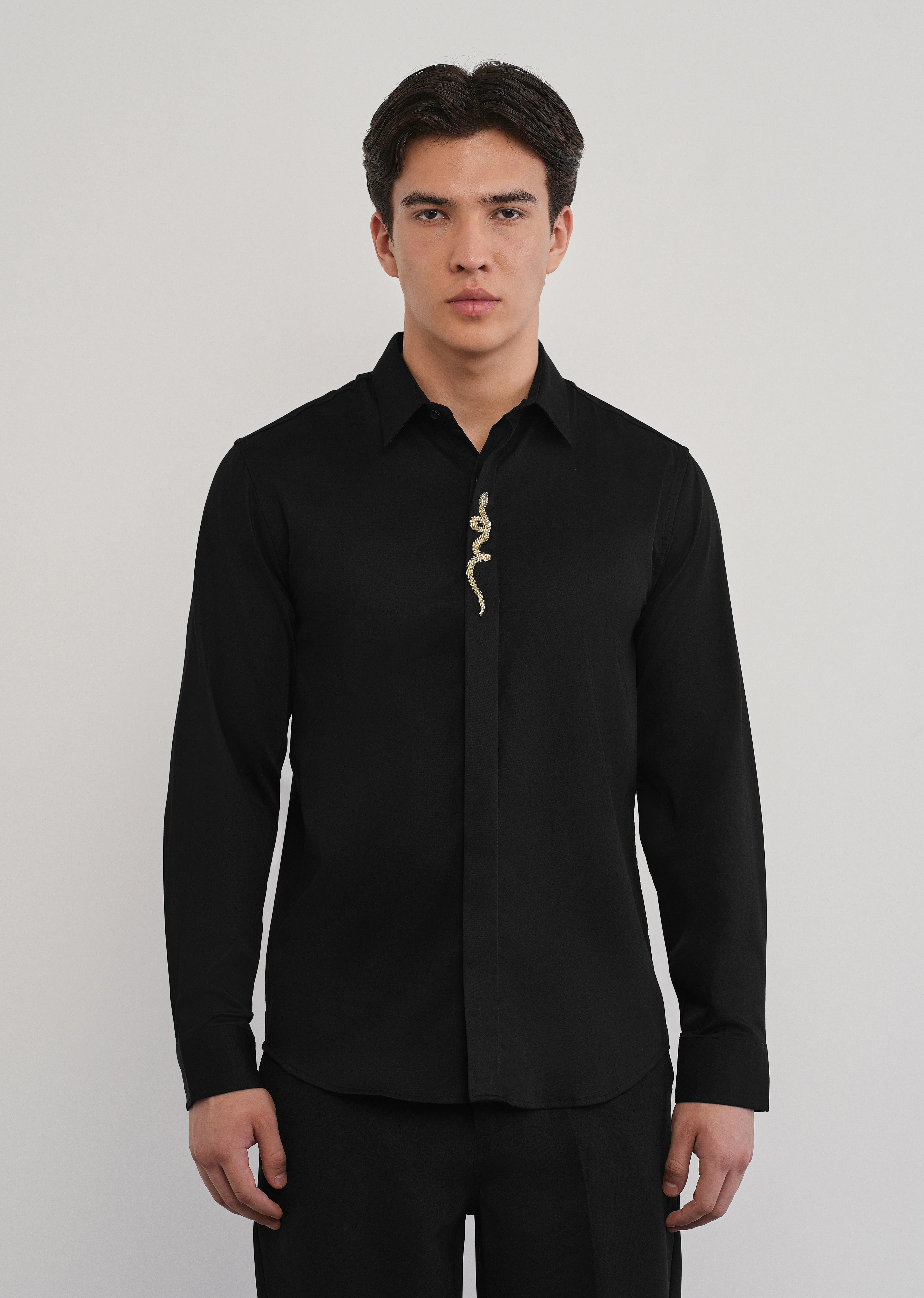 Black Serpent Beadwork Designer Shirt - Image 3