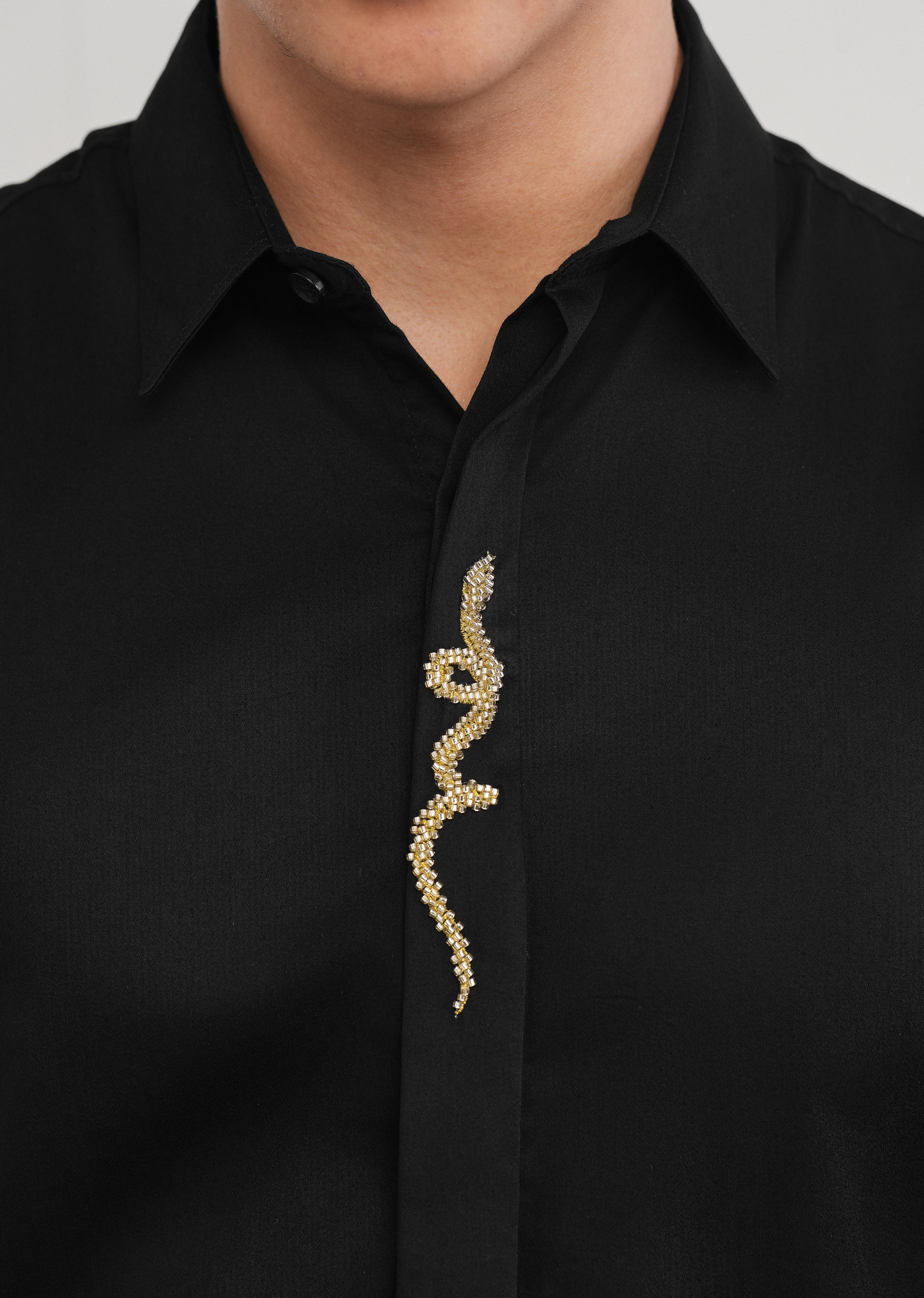 Black Serpent Beadwork Designer Shirt - Image 5