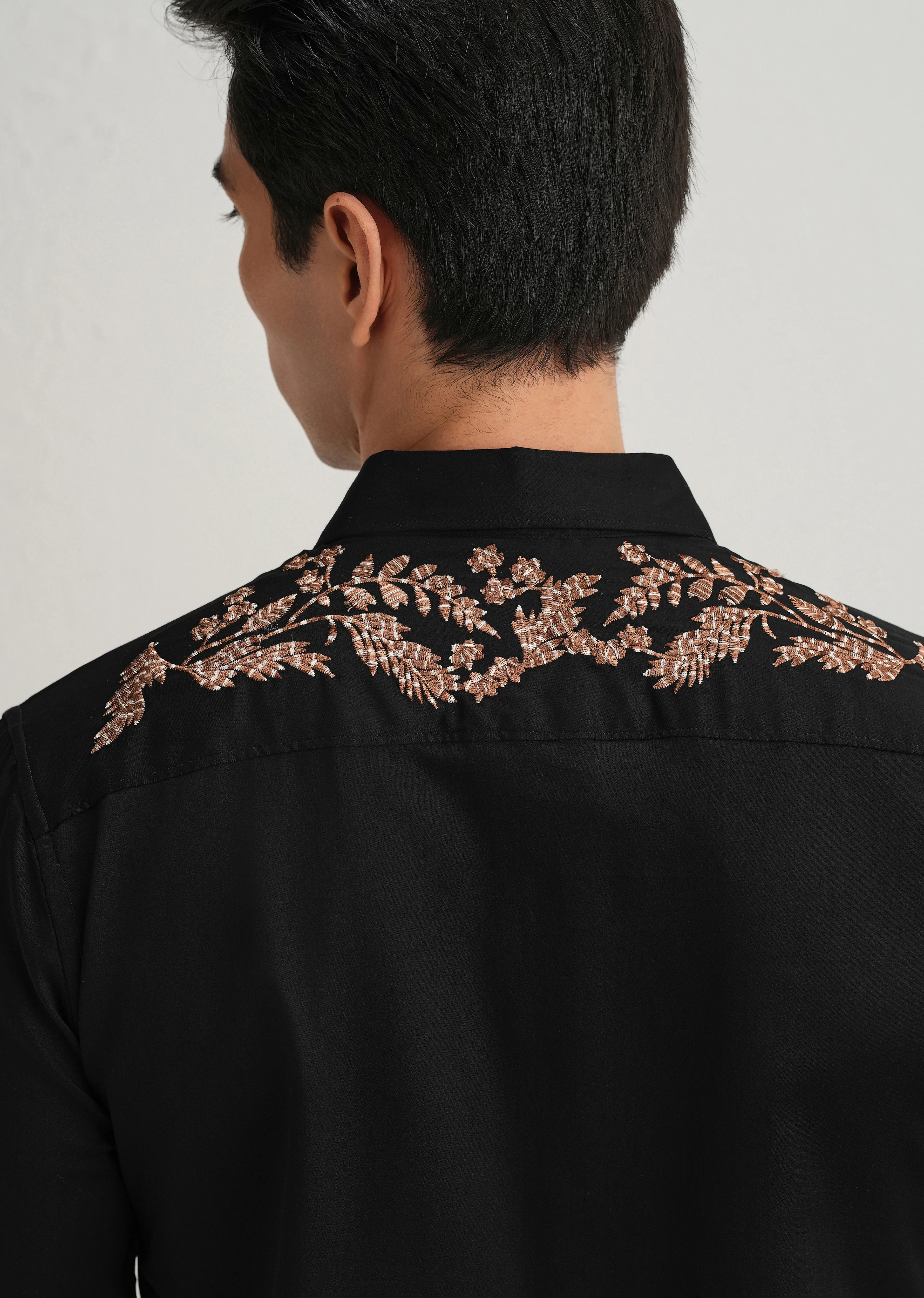 Black Shoulder Embroidery Designer Shirt - Image 3