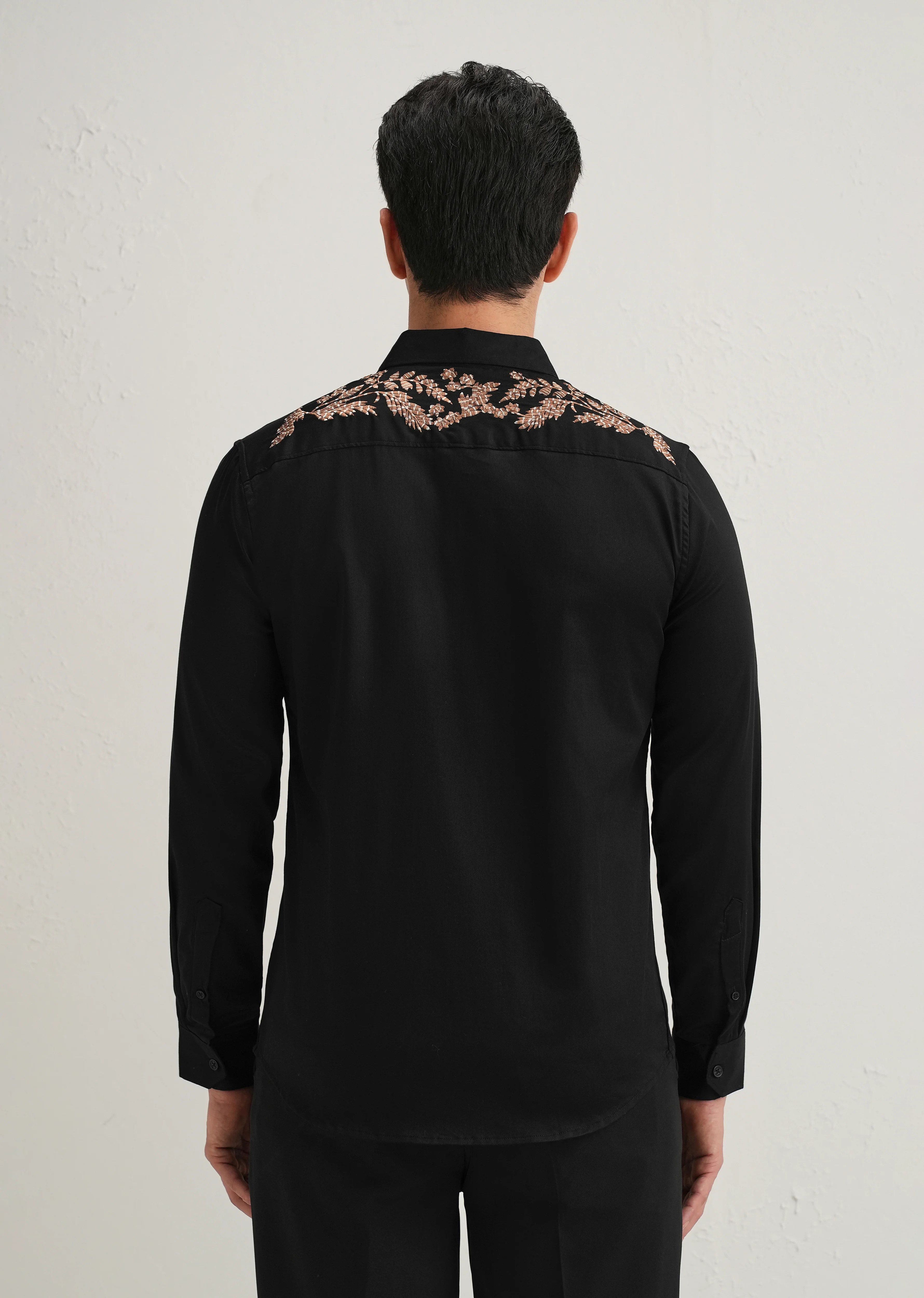 Black Shoulder Embroidery Designer Shirt - Image 5